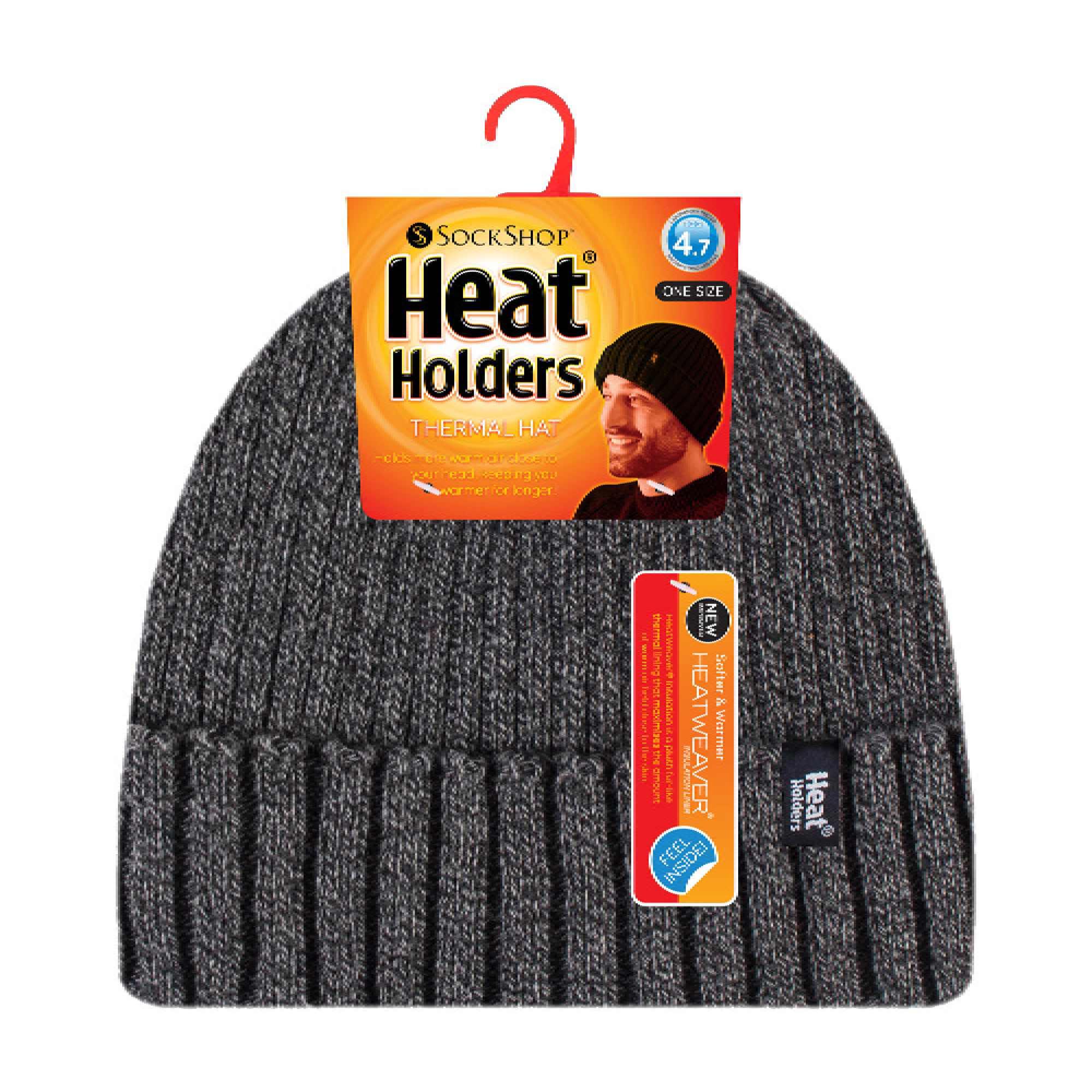 Mens Ribbed Knit Fleece Lined Turn Over Cuff Thermal Beanie Hat 2/6