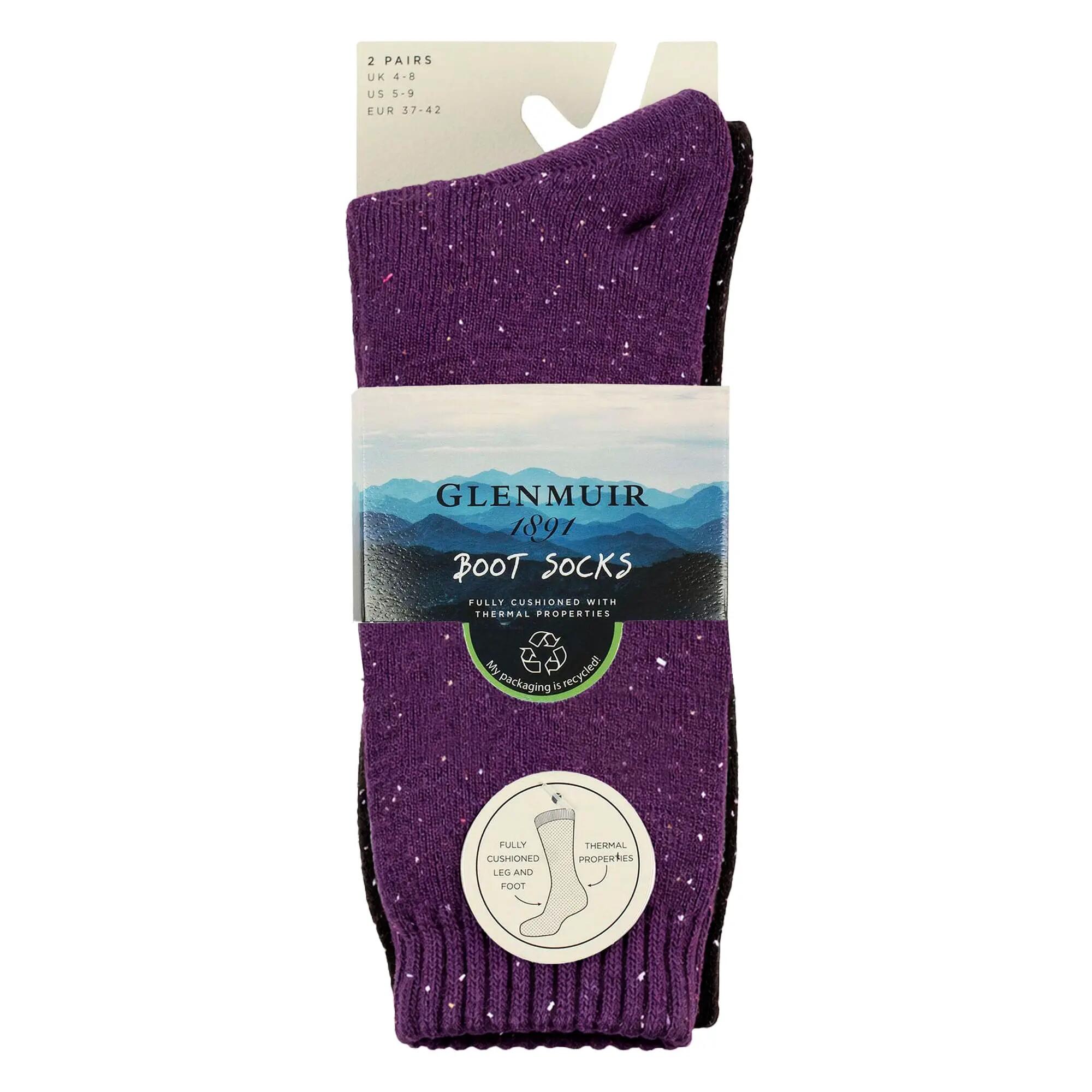 2 Pair Ladies Thermal Boot Socks | Fully Cushioned Warm Wool Blend Hiking Socks 2/5