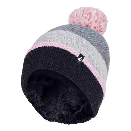 Heat Holders - Bonnet d'hiver à rayures thermiques pour femme avec pompon