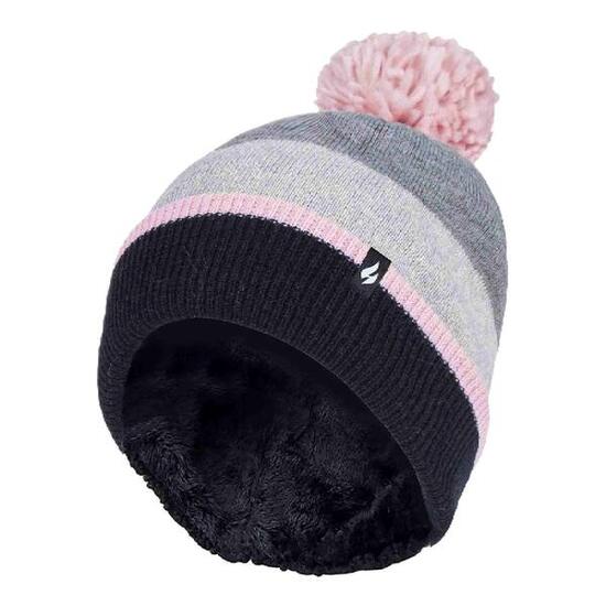 Heat Holders - Bonnet d'hiver à rayures thermiques pour femme avec pompon