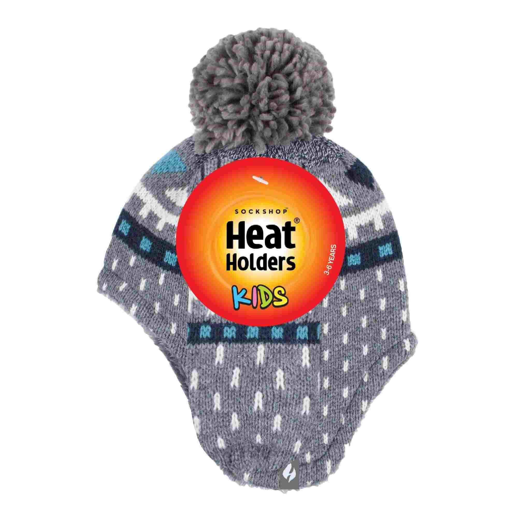 Heat Holders - Jungen Winter Muster Mütze Pompon mit Ohrenschutz und Fäustlinge 2/4