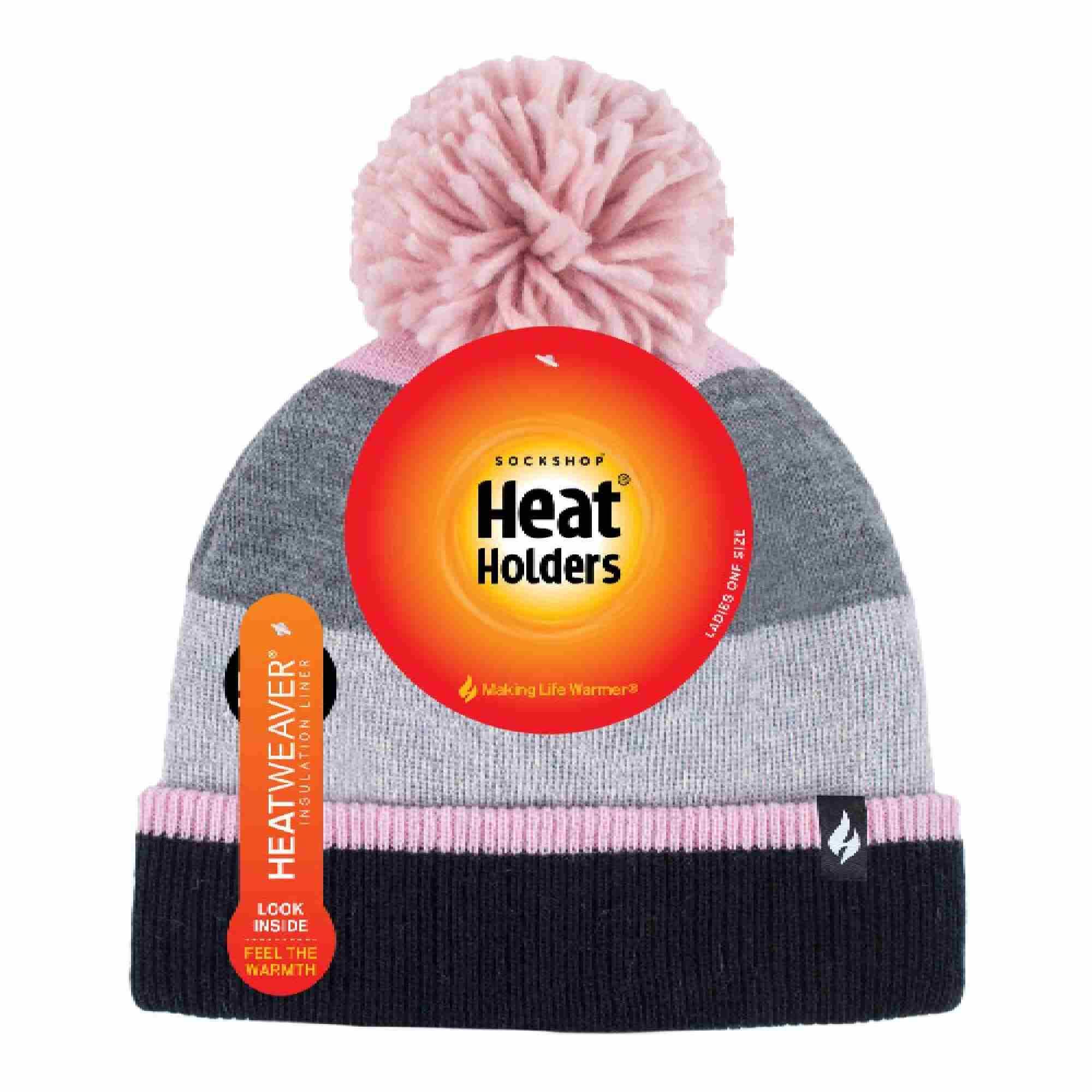 Ladies Warm Knit Fleece Lined Winter Hat with Pom Pom 2/5