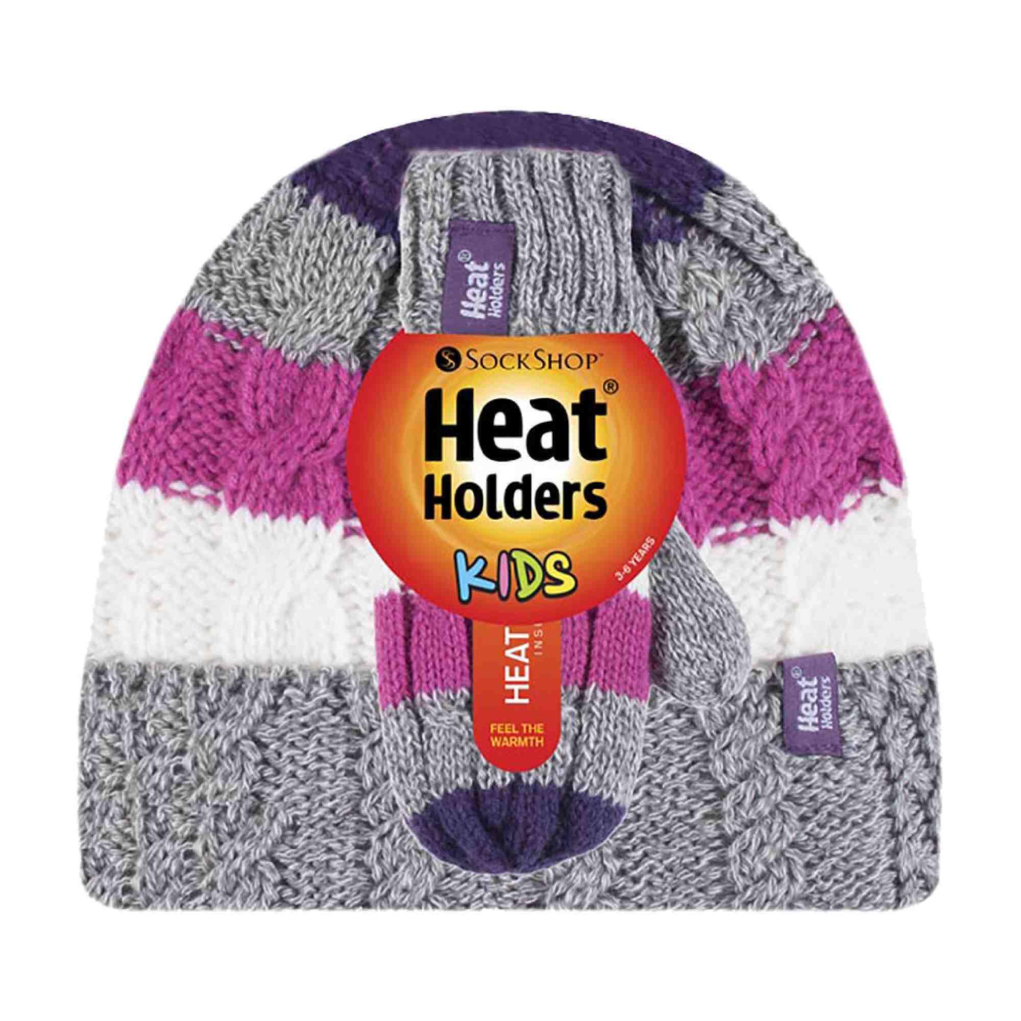Heat Holders - Mädchen Fleece Gestreift Winter Mütze und Fäustlinge Set 2/5