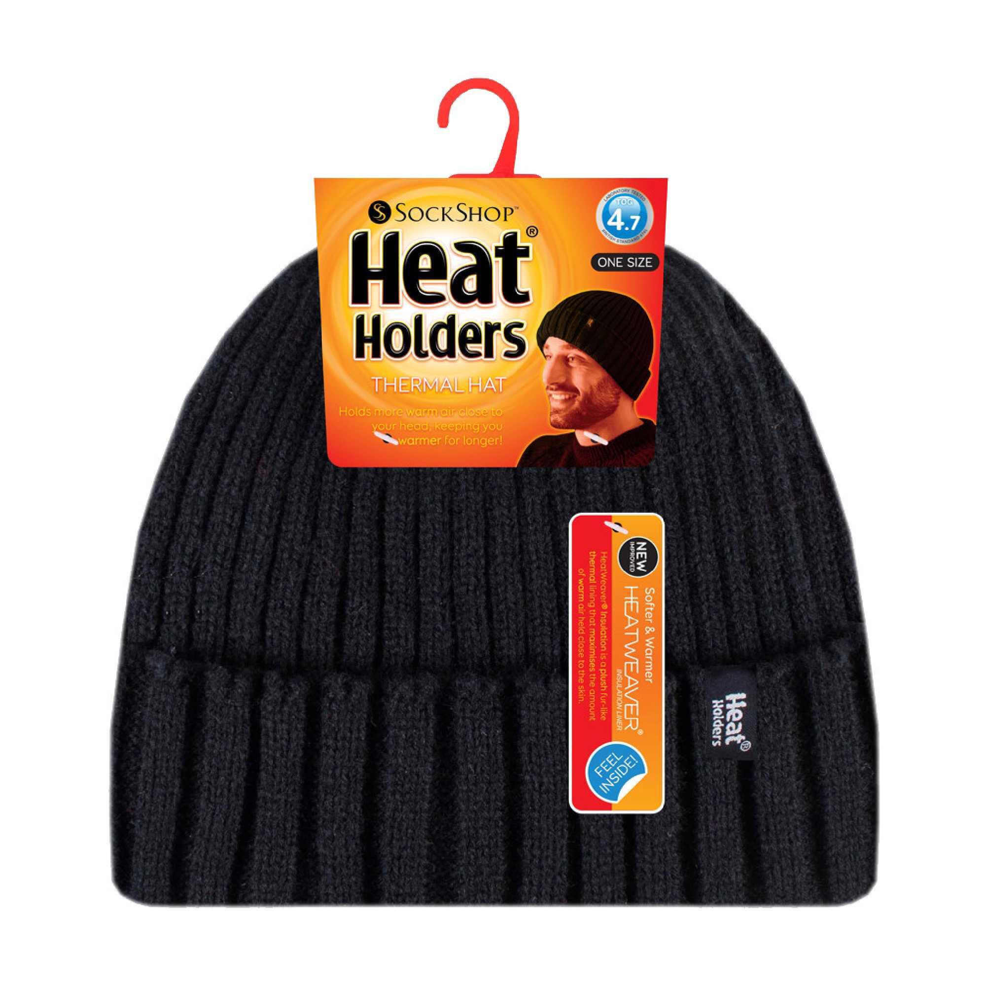 Mens Ribbed Knit Fleece Lined Turn Over Cuff Thermal Beanie Hat 2/6