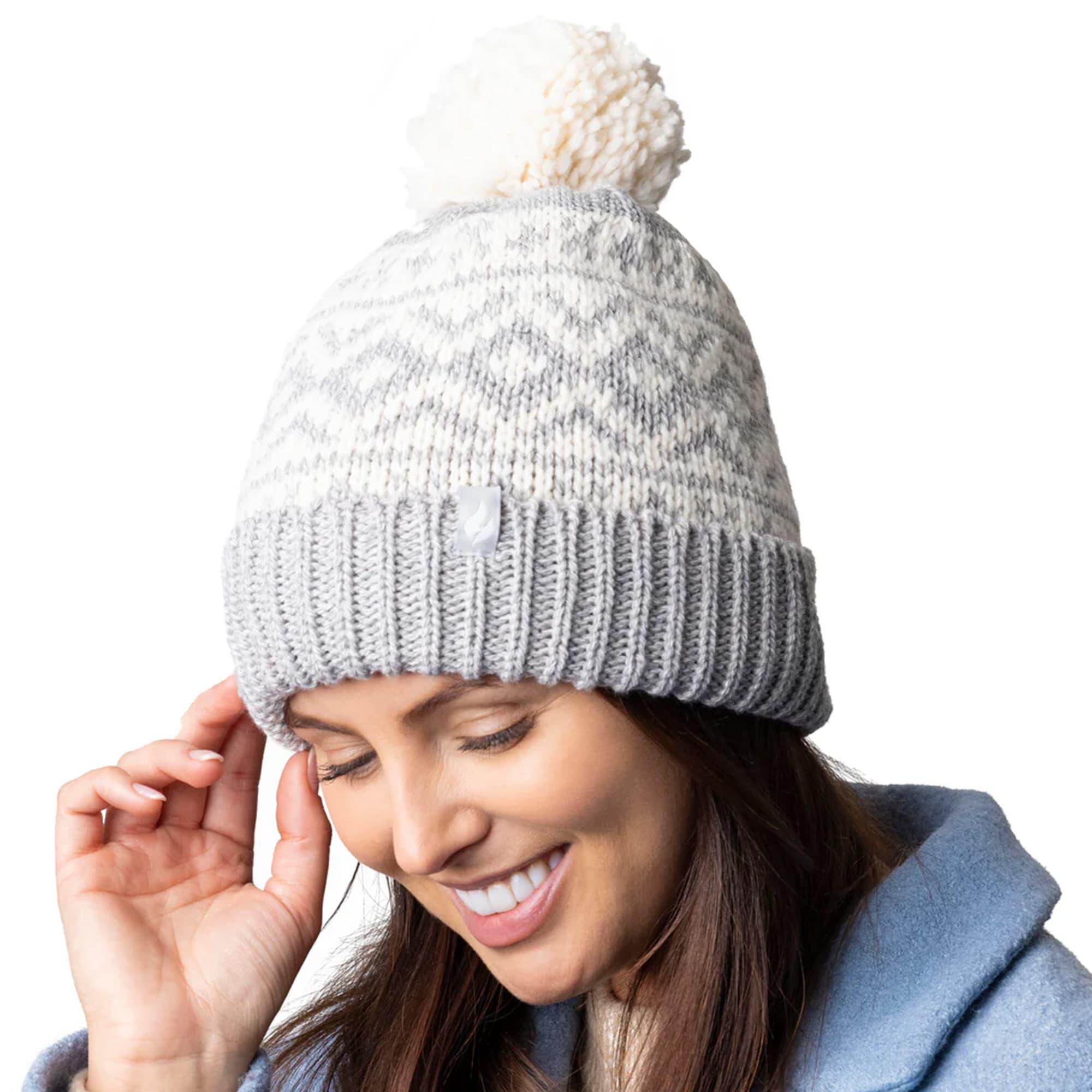 Damen Gemusterte Bommel-Mütze | Heat Holders | Dicke Kabelstrick-Mütze Fleece 4/5
