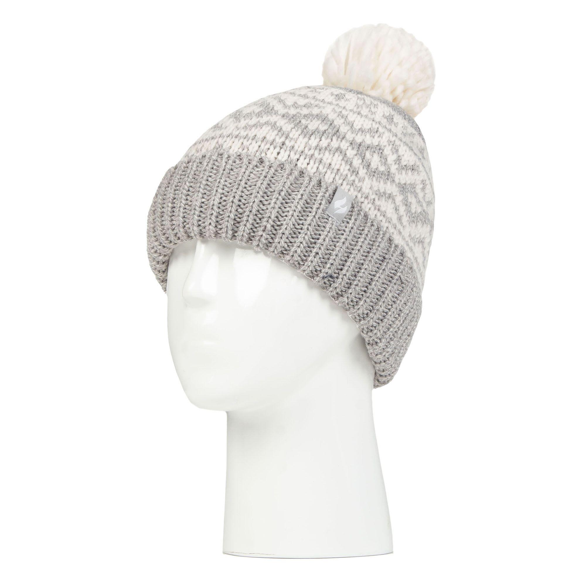 Damen Gemusterte Bommel-Mütze | Heat Holders | Dicke Kabelstrick-Mütze Fleece 3/5