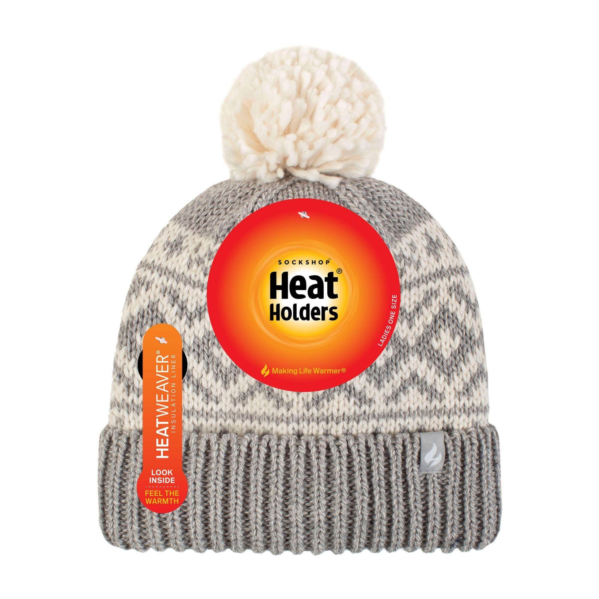 Damen Gemusterte Bommel-Mütze | Heat Holders | Dicke Kabelstrick-Mütze Fleece 2/5