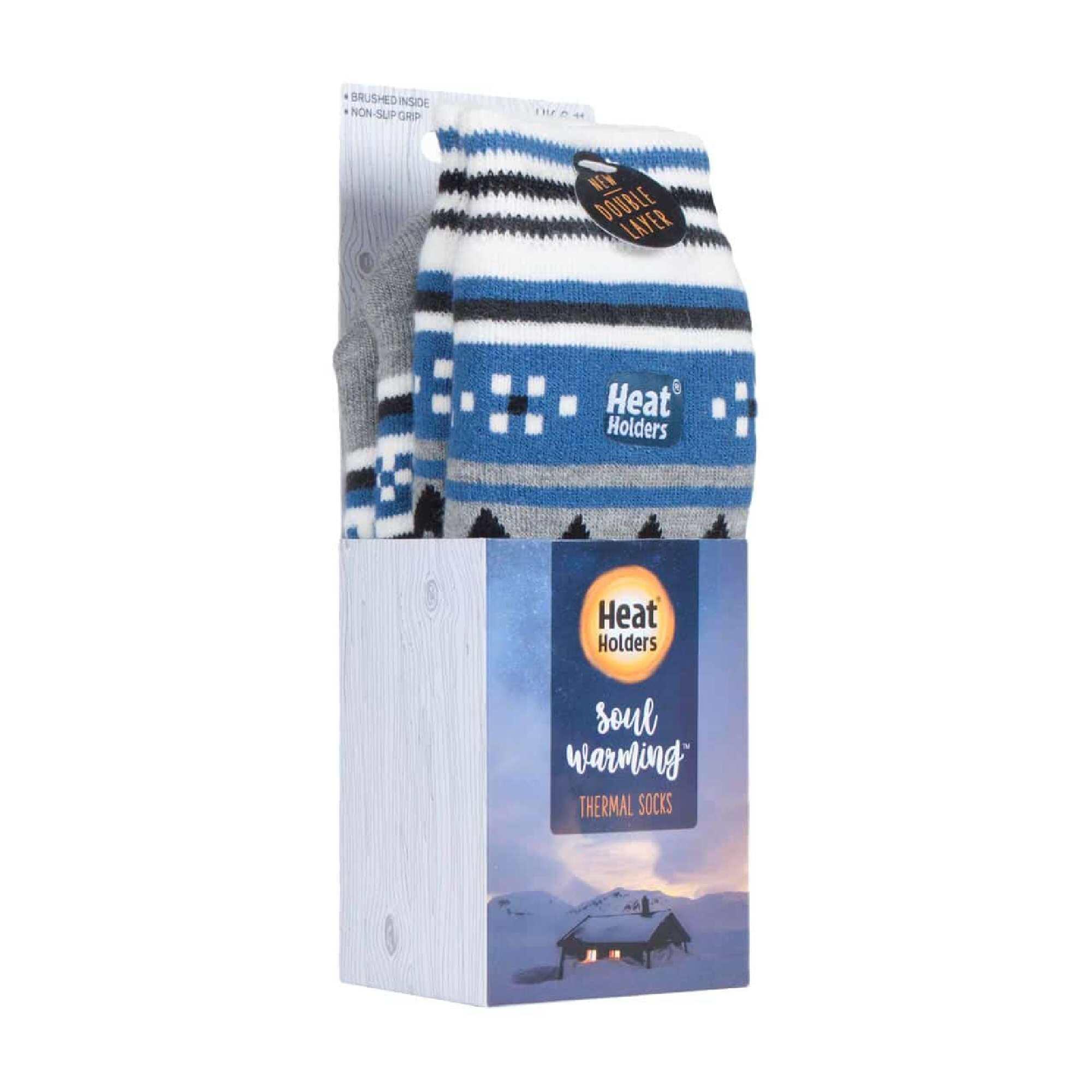 Mens Nordic Patterned Non Slip Thermal Slipper Socks with Grips 2/6