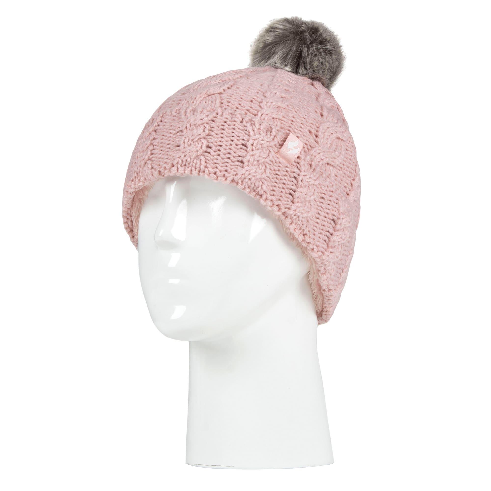 Girls Cable Knit Bobble Pom Pom Thermal Hat & Gloves Set 3/4