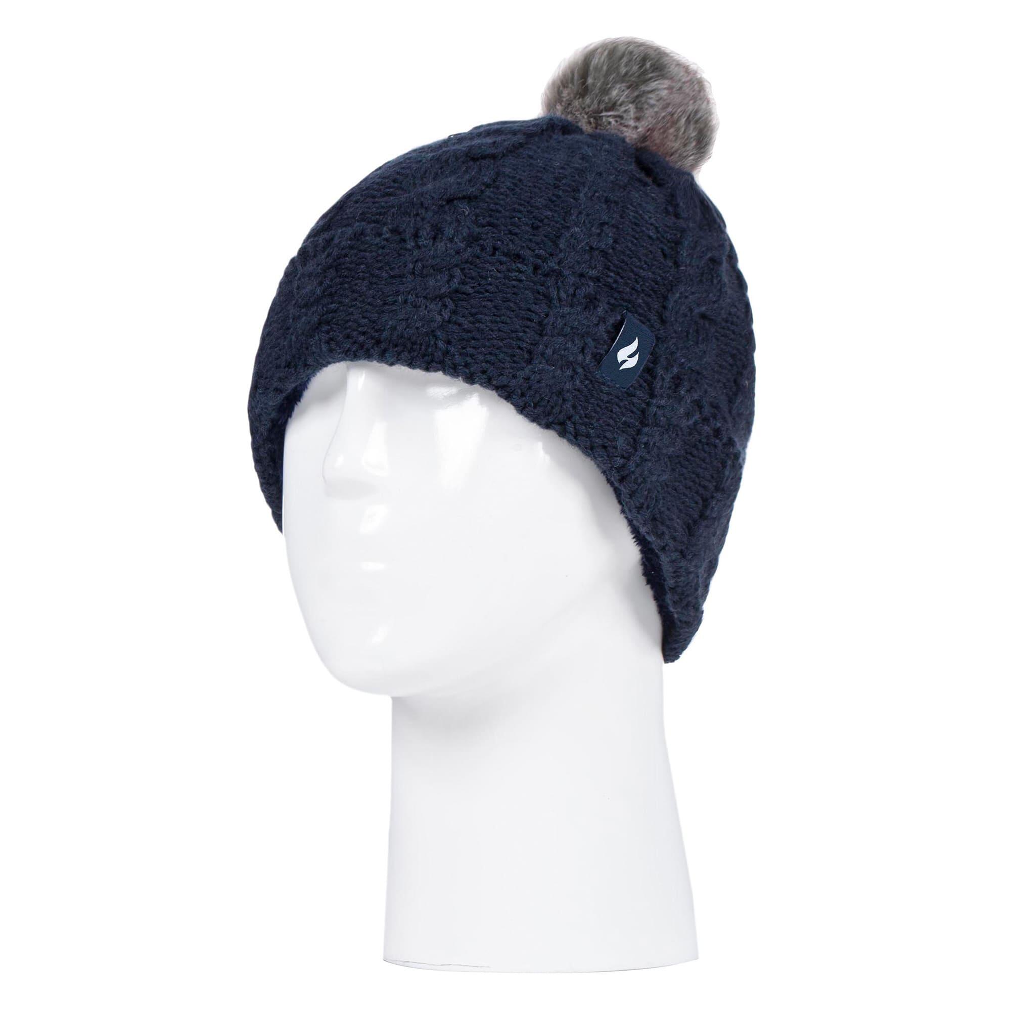 Girls Cable Knit Bobble Pom Pom Thermal Hat & Gloves Set 3/4