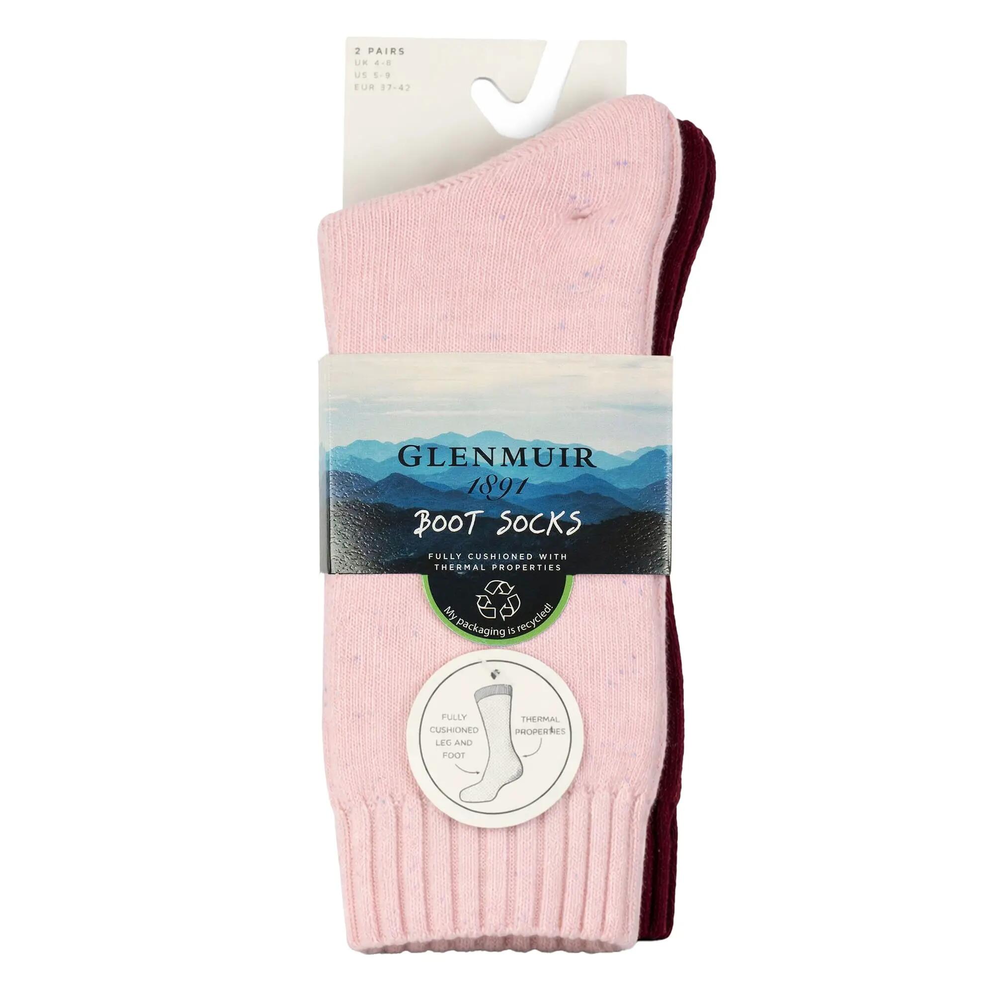 2 Pair Ladies Thermal Boot Socks | Fully Cushioned Warm Wool Blend Hiking Socks 2/5