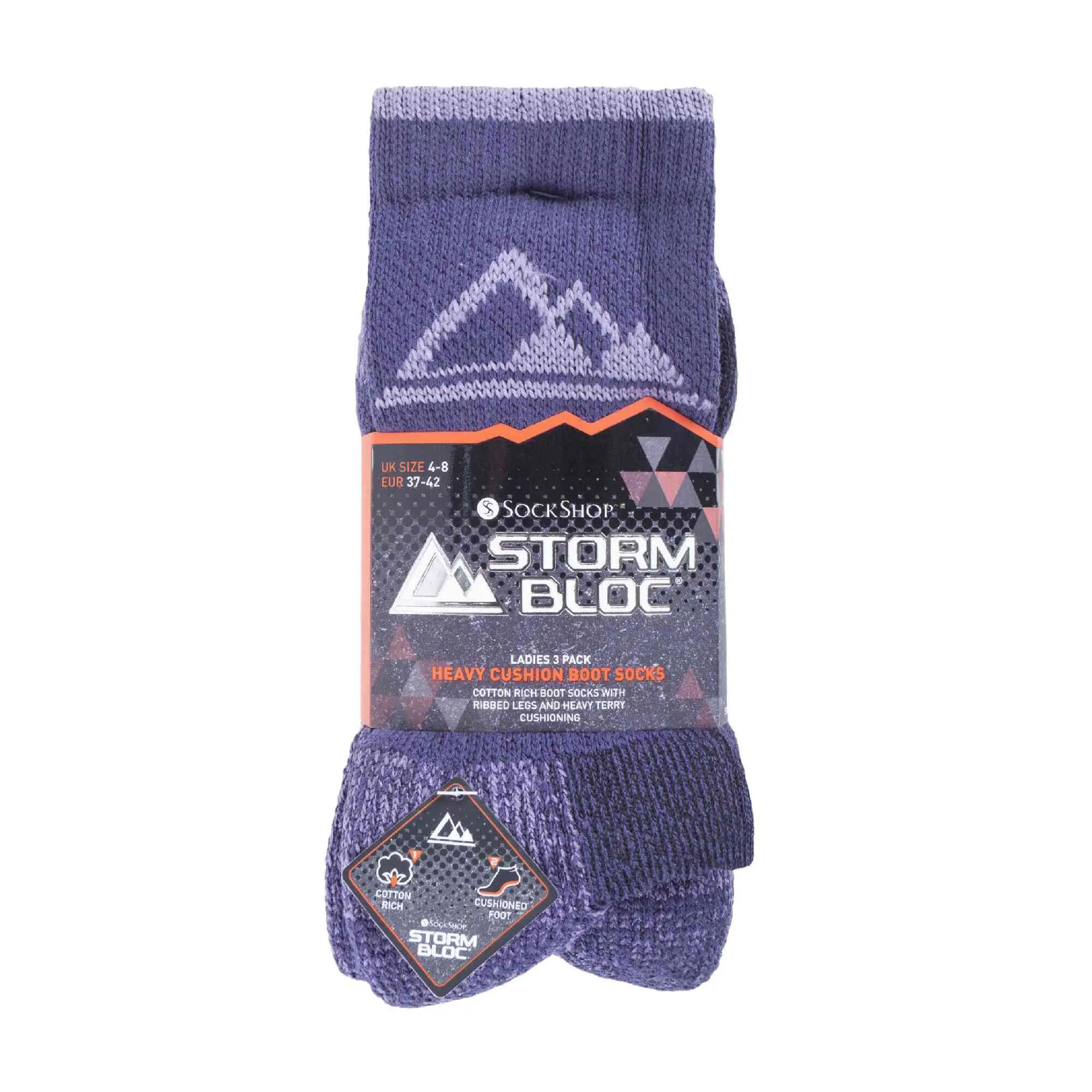 3 Pack Ladies Cushion Sole Outdoor Cotton Rich Hiking Boot Socks 2/5
