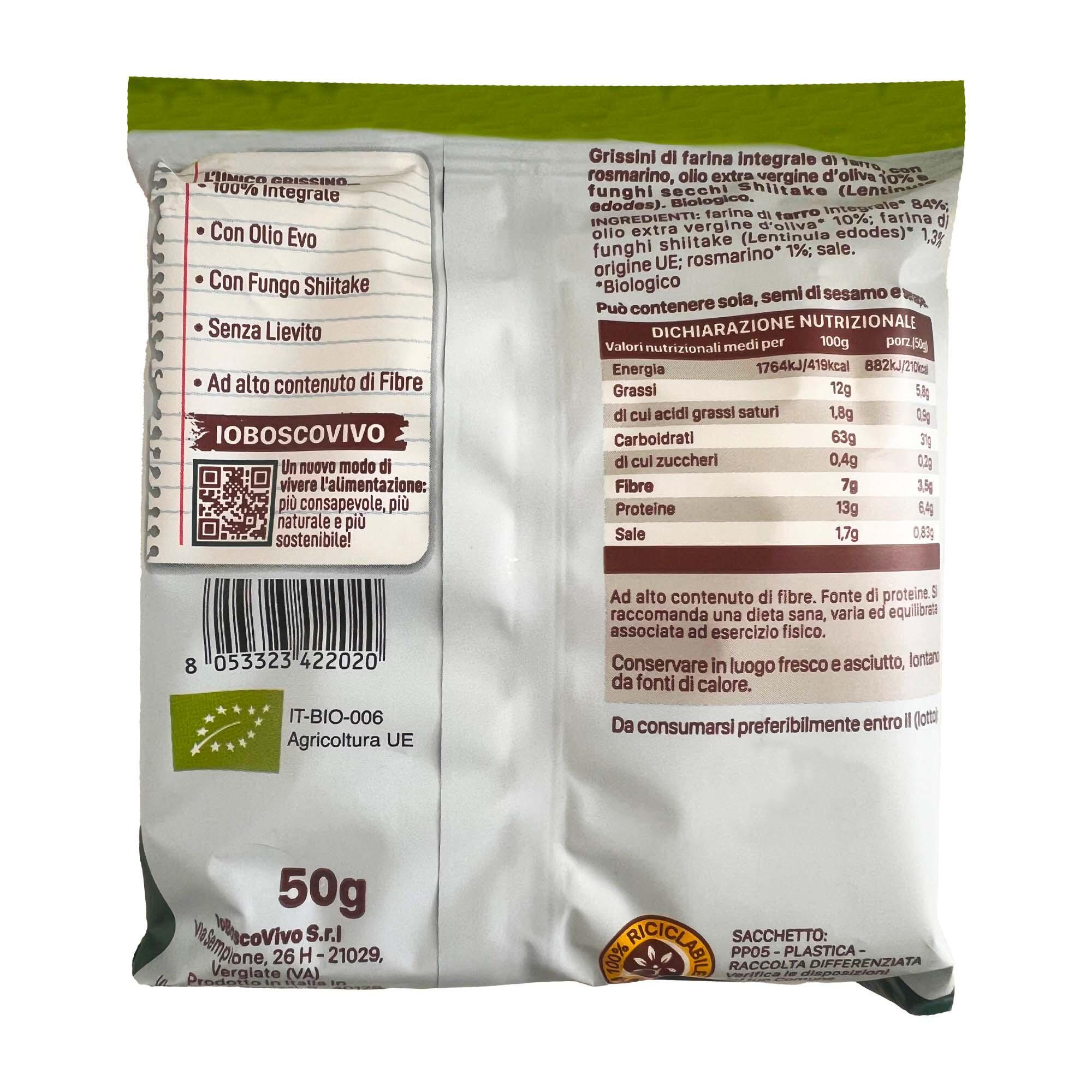 Grissini biologici - snack salato - rosmarino e shiitake - 50 g 2/3