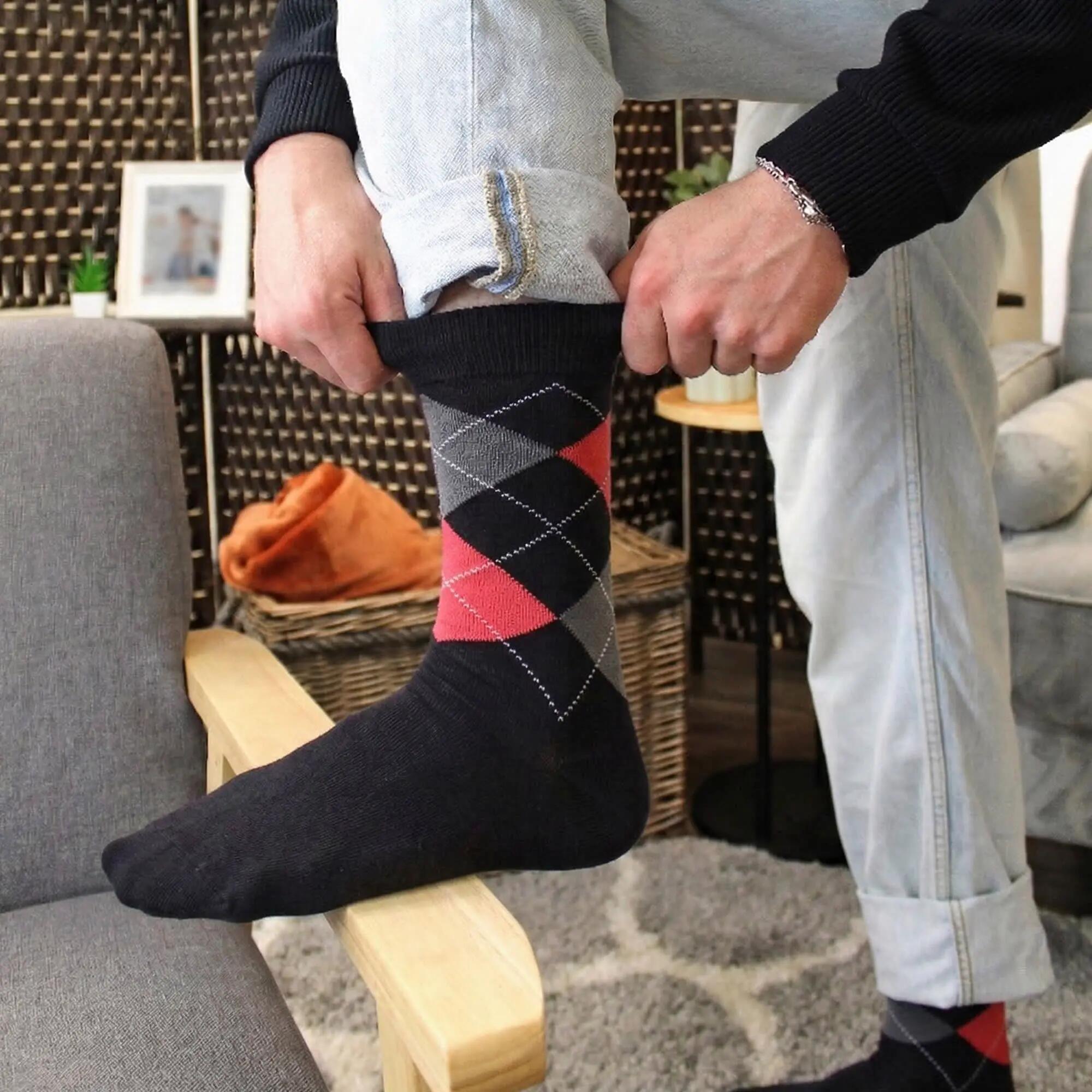 3 Pack Mens Bamboo Argyle Socks Soft Breathable Patterned Dress Socks 4/5