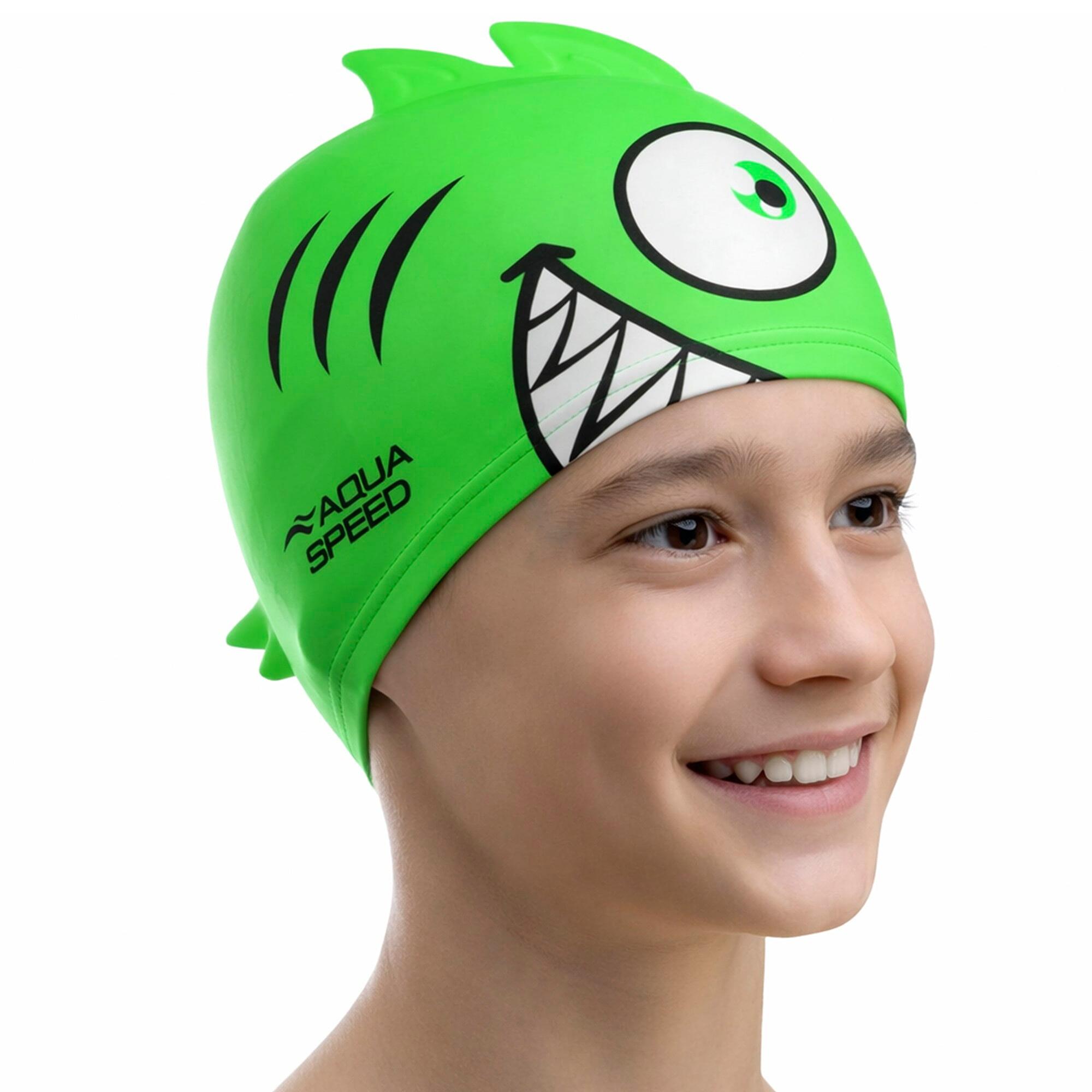 Boys Girls Piranha Patterned Swimming Cap | Silicone 3D Print Easy Fit Swim Cap 3/3