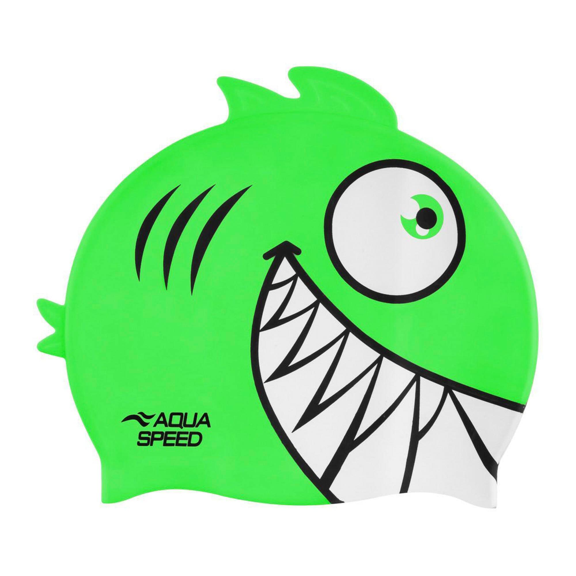Boys Girls Piranha Patterned Swimming Cap | Silicone 3D Print Easy Fit Swim Cap 2/3