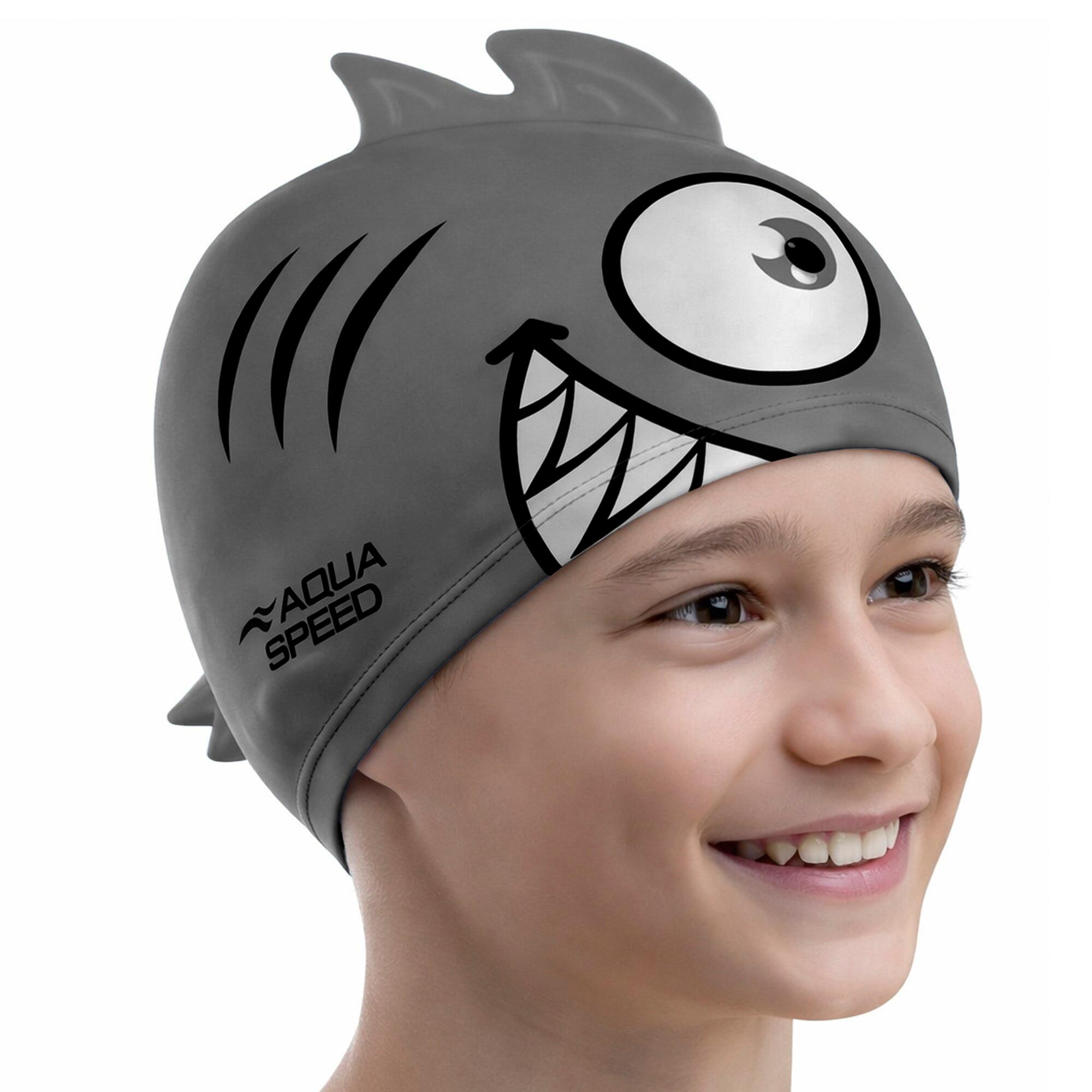 Boys Girls Piranha Patterned Swimming Cap | Silicone 3D Print Easy Fit Swim Cap 3/3