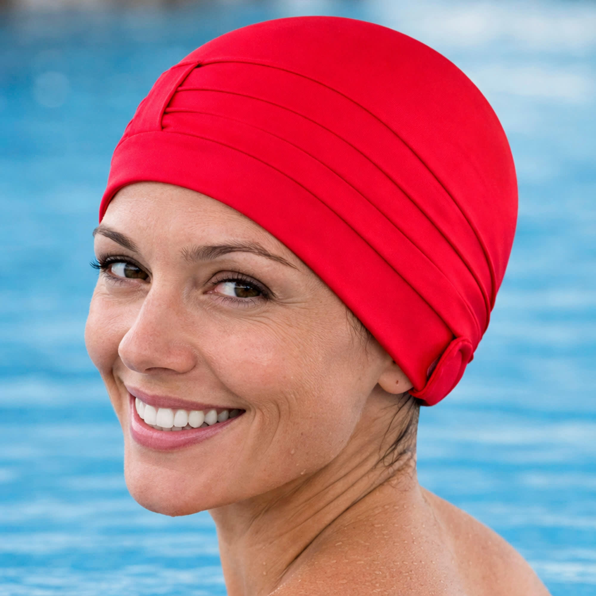 Aqua Speed - Damen Stoff Badekappe Turban Stil bequem Schwimmkappe 4/4
