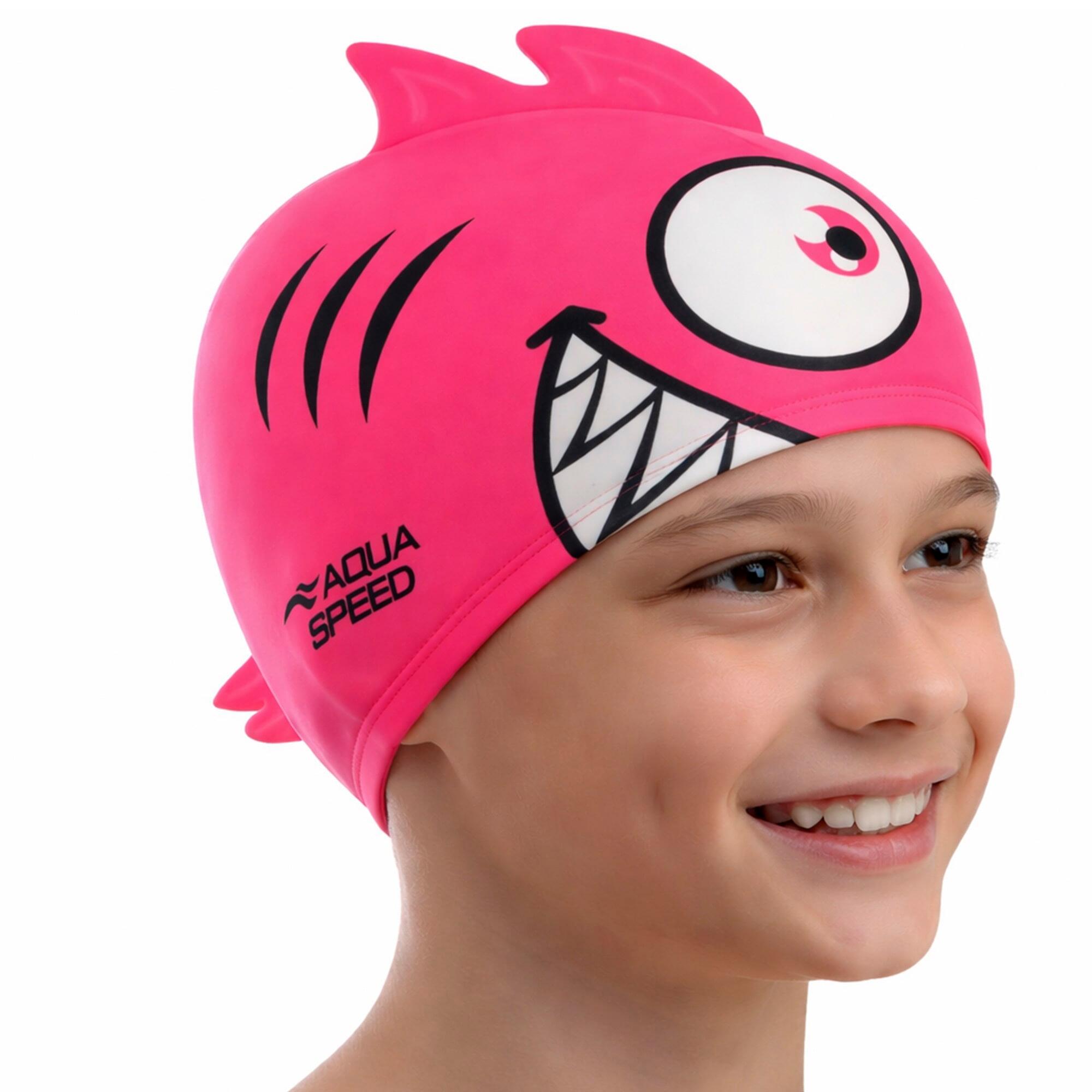 Aqua Speed - Kinder Badekappe Silikon 3D Print Piranha Motiv Jungen Mädchen 3/3