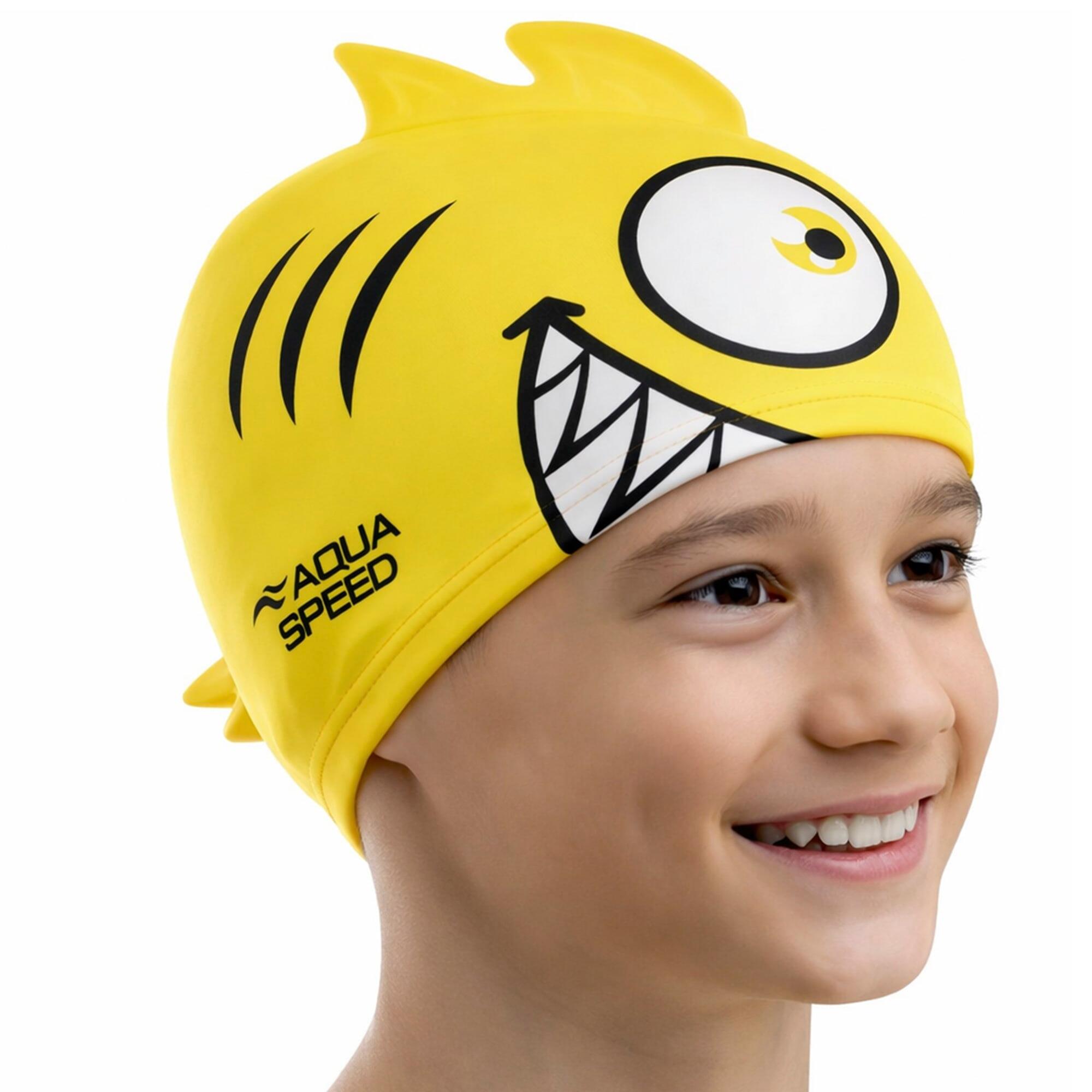 Aqua Speed - Kinder Badekappe Silikon 3D Print Piranha Motiv Jungen Mädchen 3/3