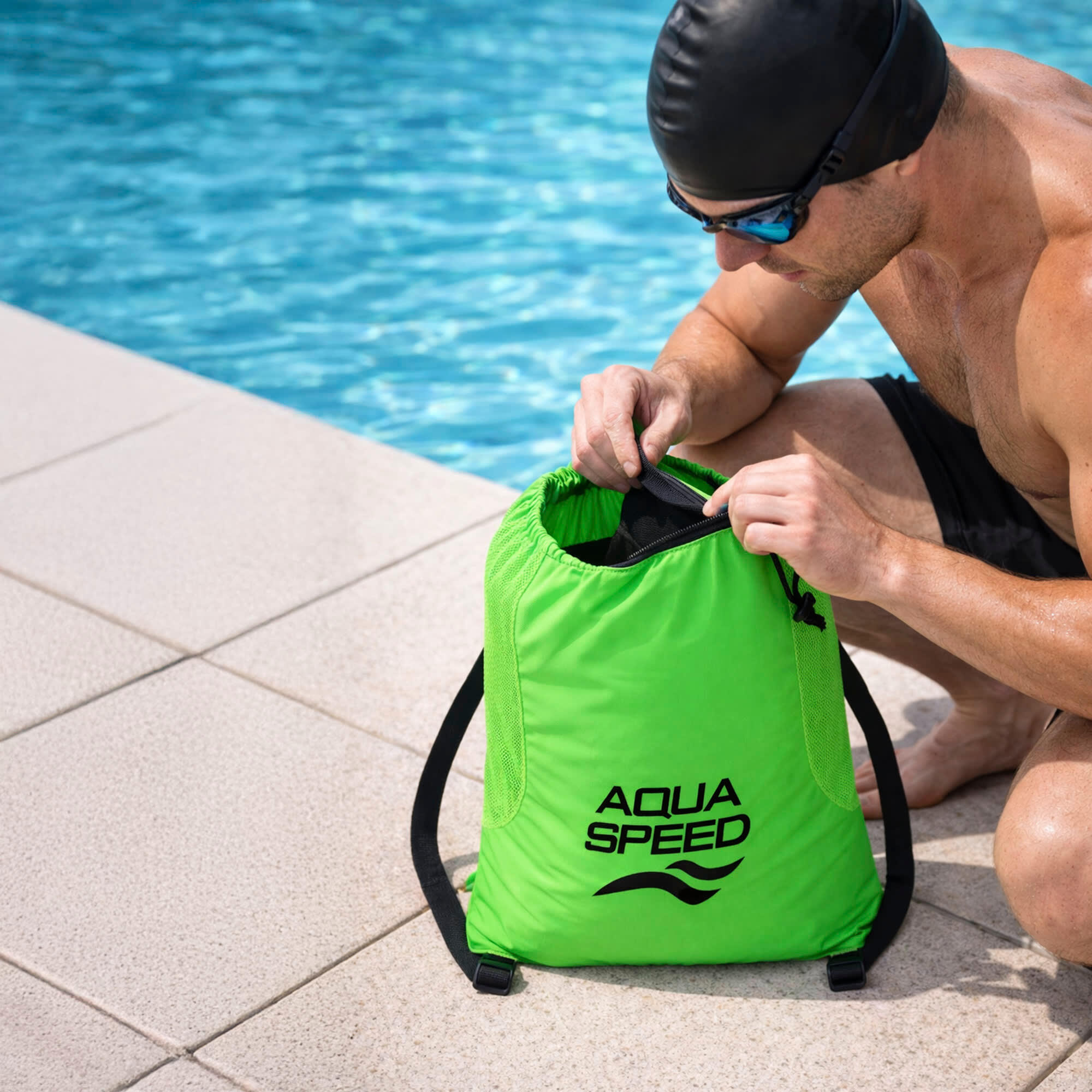 Aqua Speed - Große Mesh Rucksack Pool belüftet für nasse Schwimmsachen 4/4