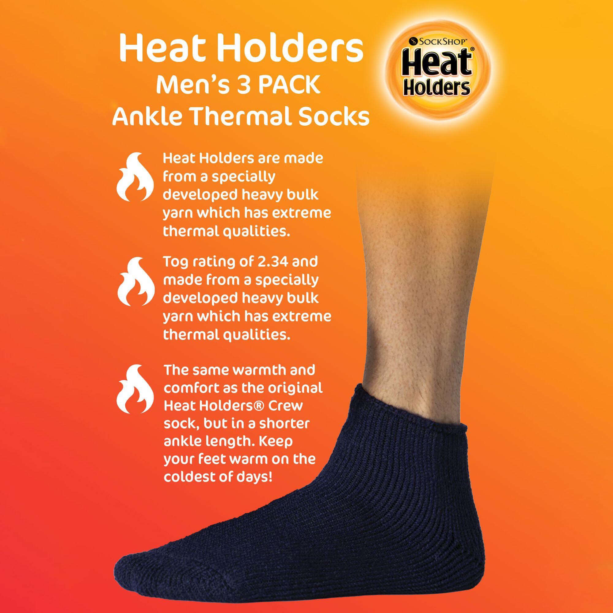 Heat Holders - Calzini termici uomo caviglia 3 paia soffici interni 3/6