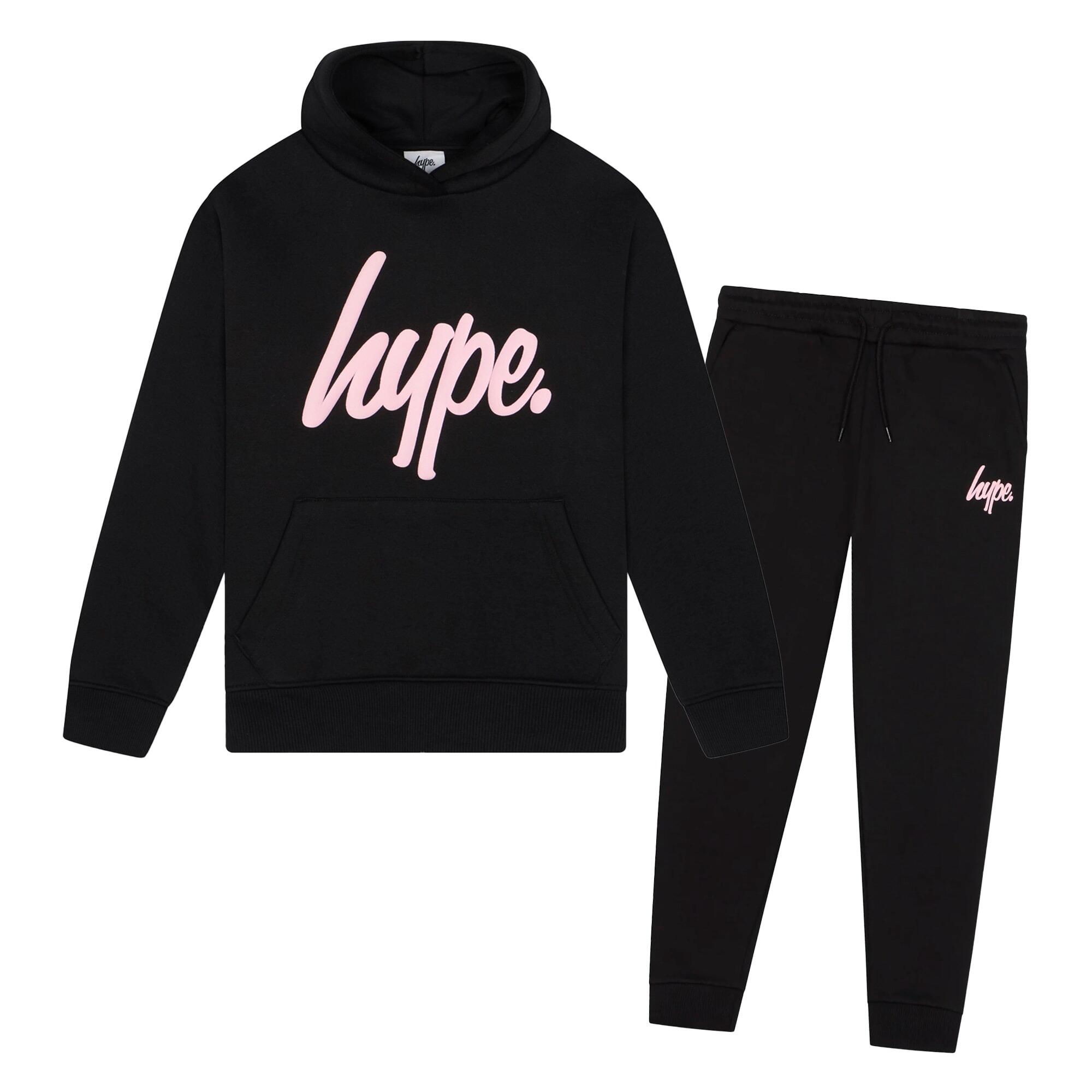 Girls Tracksuit Kids Black Hoodie and Joggers Casual Lounge Set