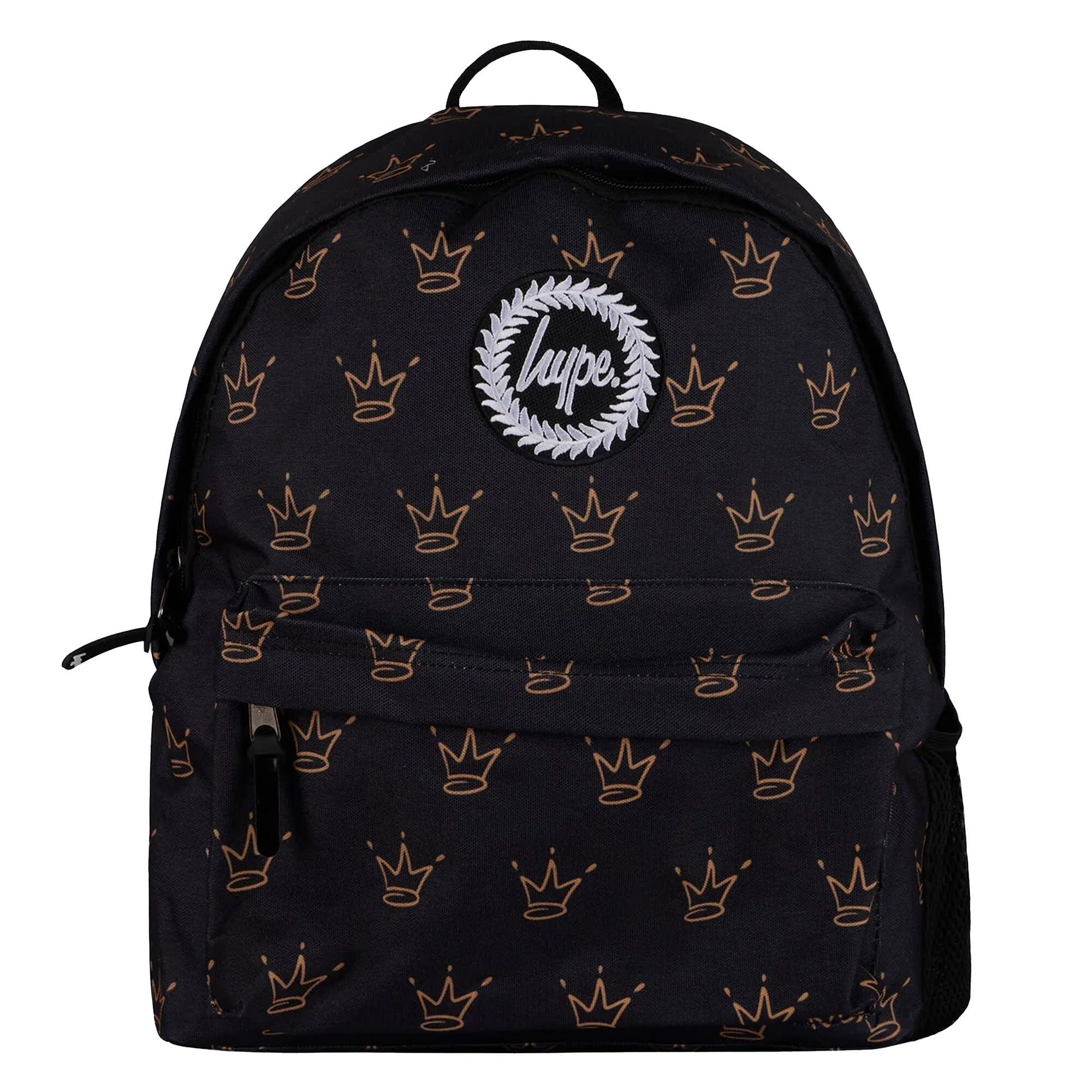 Unisex Black King Crown Pattern Backpack with Padded Straps | School Travel Bag