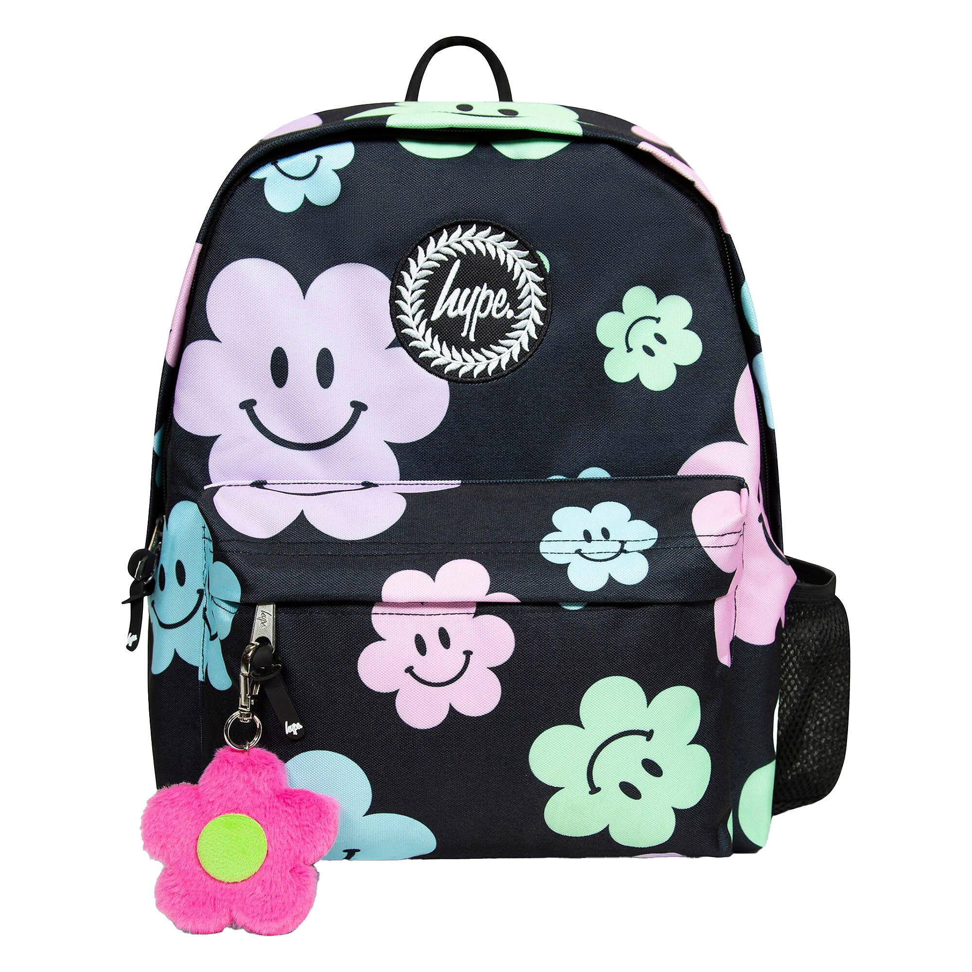 Kids Black Happy Flowers Backpack with Adjustable Straps | School Travel Bag
