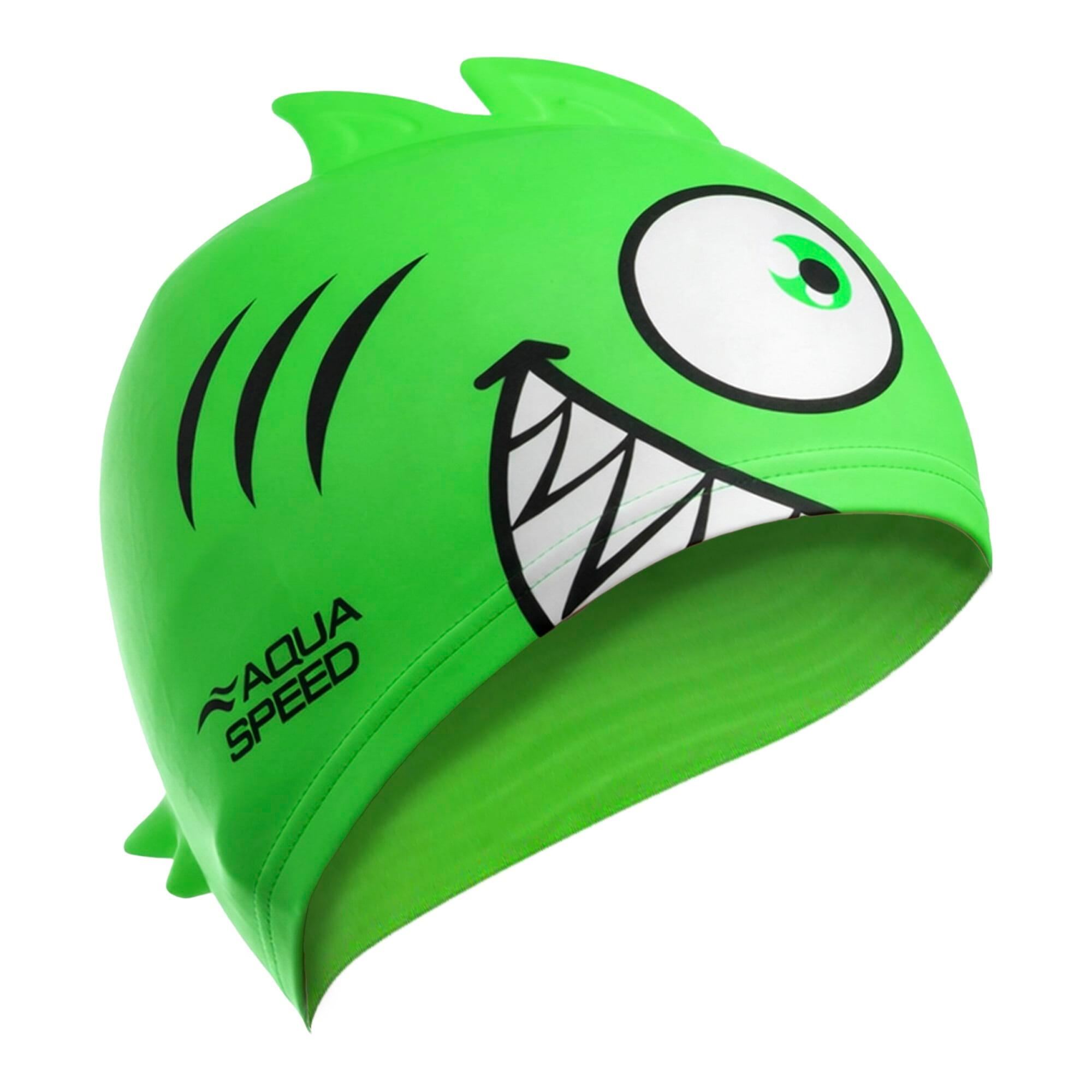 Boys Girls Piranha Patterned Swimming Cap | Silicone 3D Print Easy Fit Swim Cap
