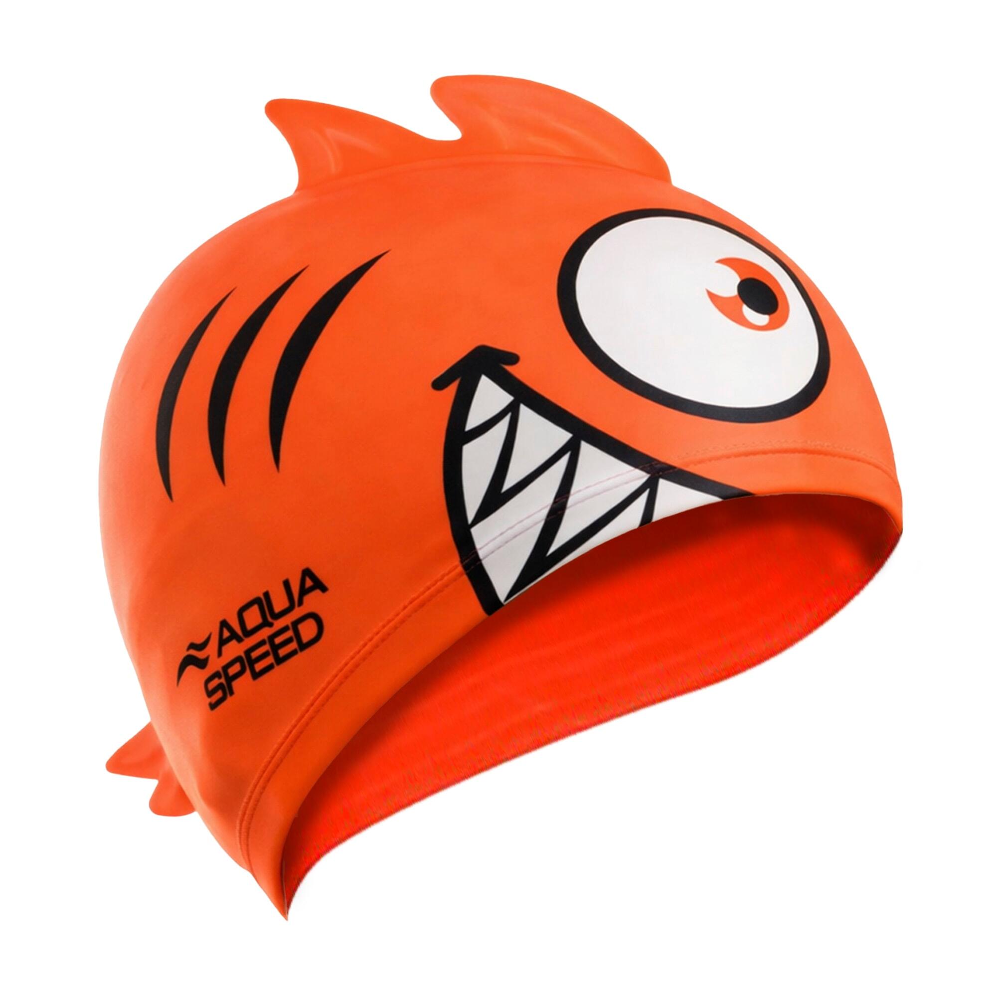 Boys Girls Piranha Patterned Swimming Cap | Silicone 3D Print Easy Fit Swim Cap