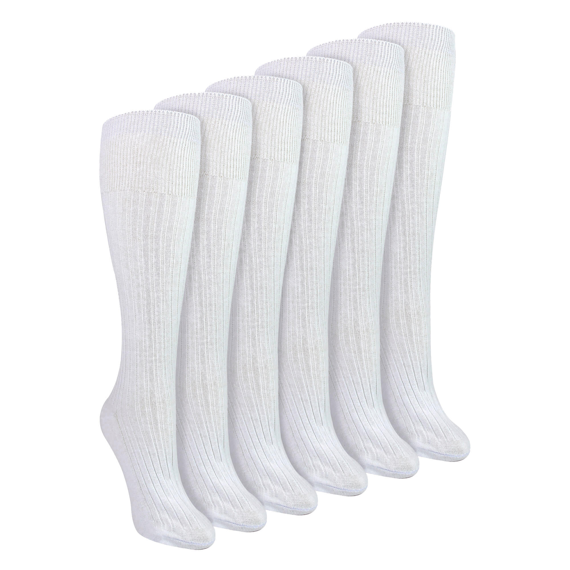 6 Pairs Ladies 100% Cotton Knee High Socks | Long Ribbed Non Elastic Top Socks