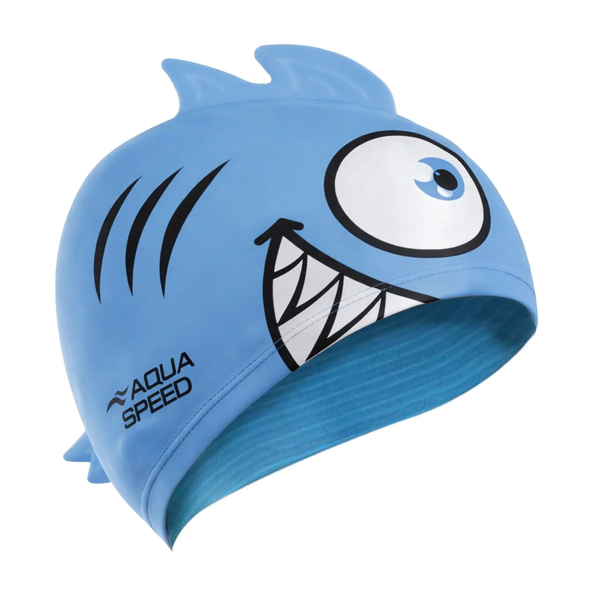 Boys Girls Piranha Patterned Swimming Cap | Silicone 3D Print Easy Fit Swim Cap