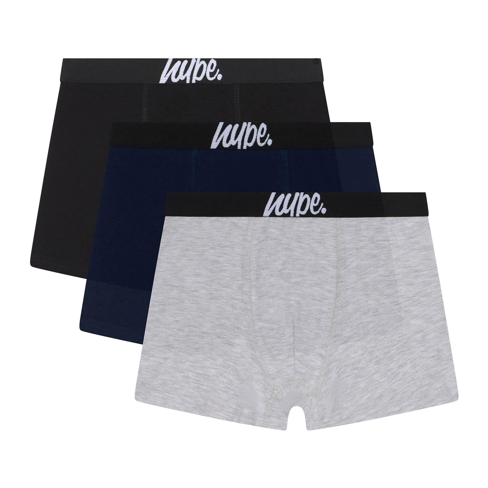 3 Pack Boys Boxers Black, Grey & Navy Soft Breathable Underwear
