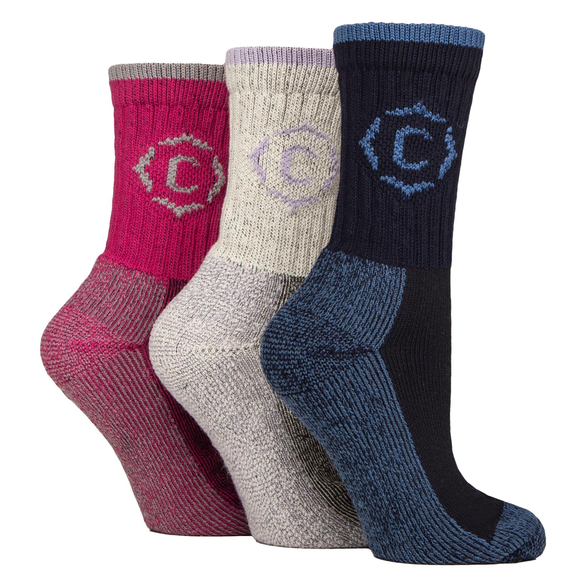 3 Pairs Ladies Heavy Duty Cushioned Hiking Socks with Reinforced Heel & Toe