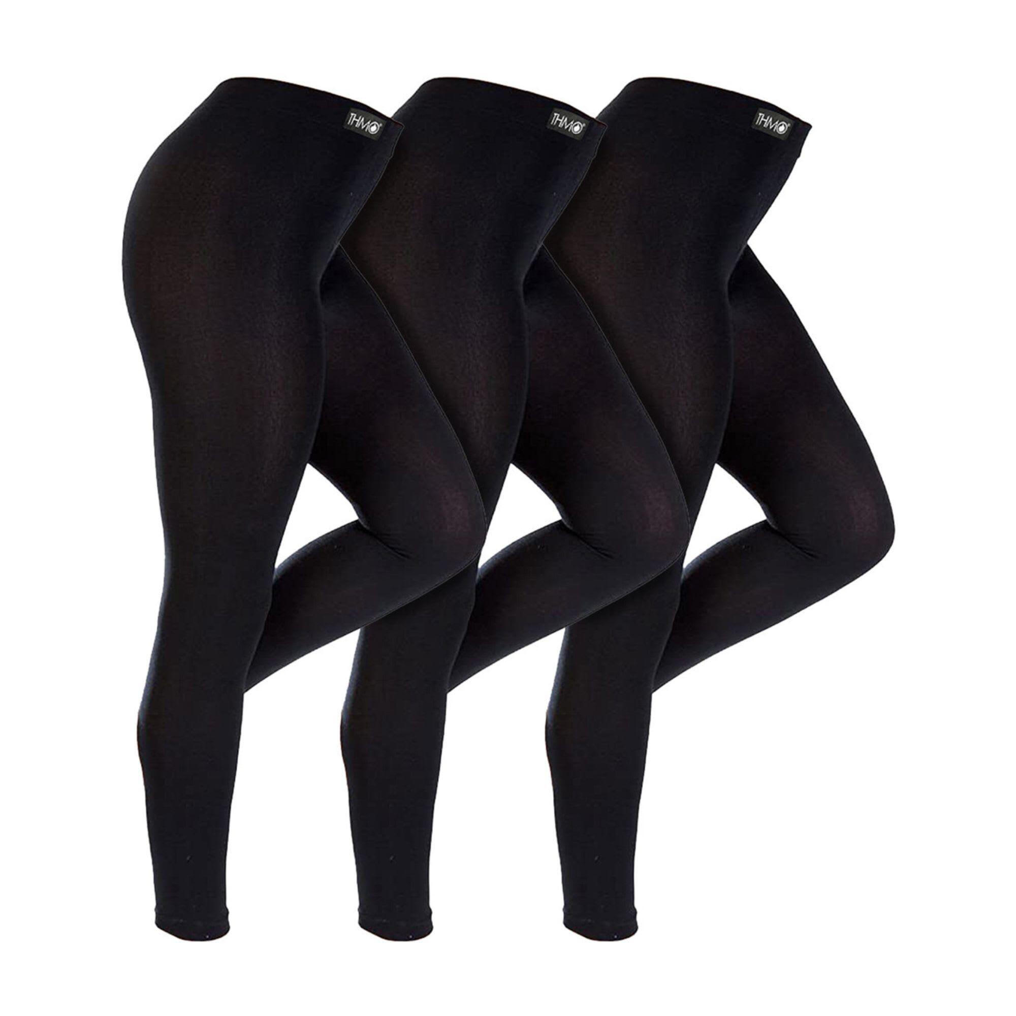 3 Pack Multipack Women's Black Thermal Footless Leggings, Ladies Winter Tights