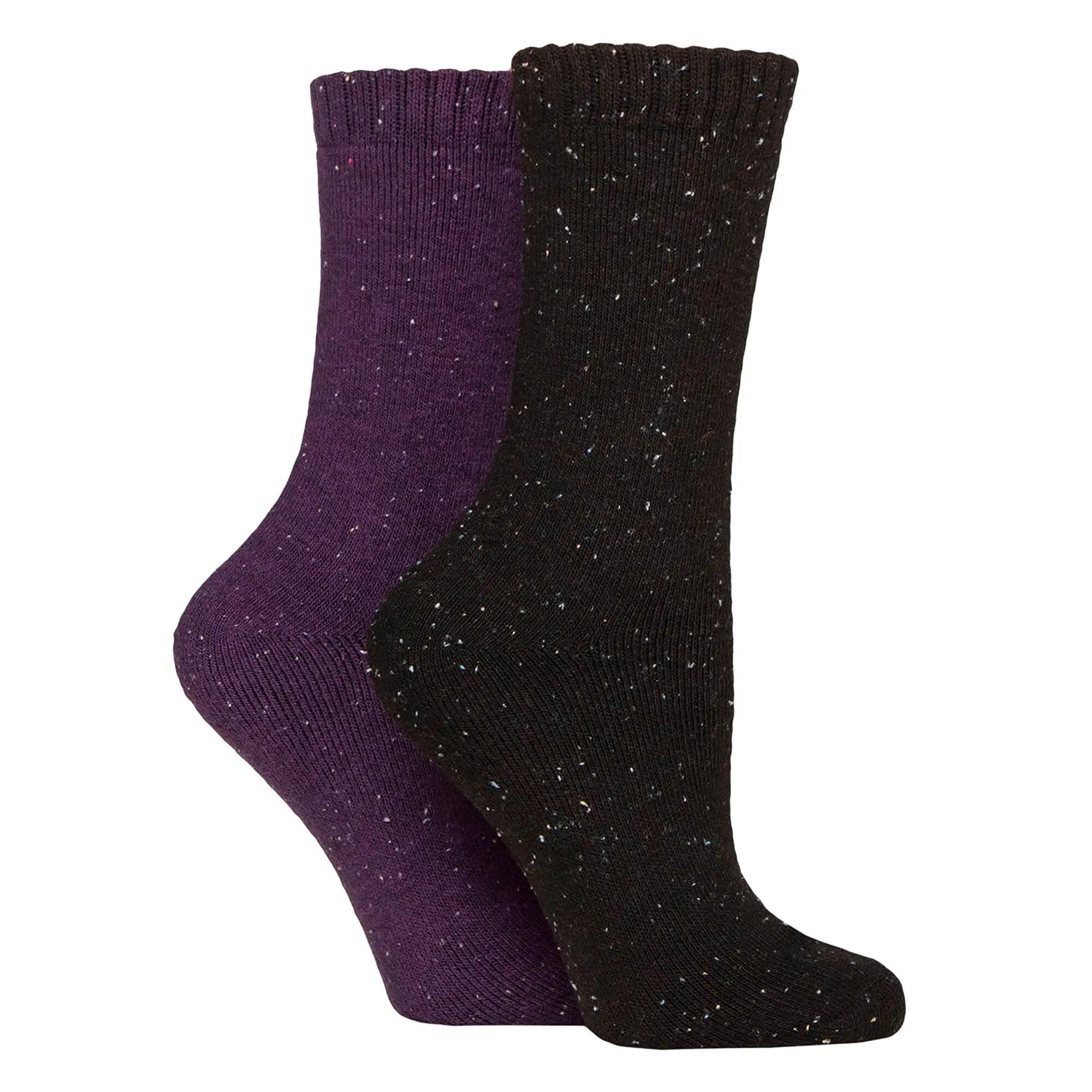 2 Pair Ladies Thermal Boot Socks | Fully Cushioned Warm Wool Blend Hiking Socks