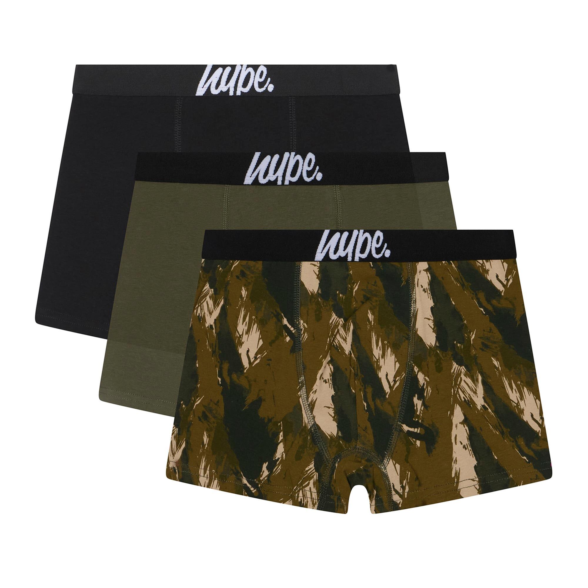 3 Pack Boys Boxers Black, Olive & All Over Print Soft Breathable Underwear