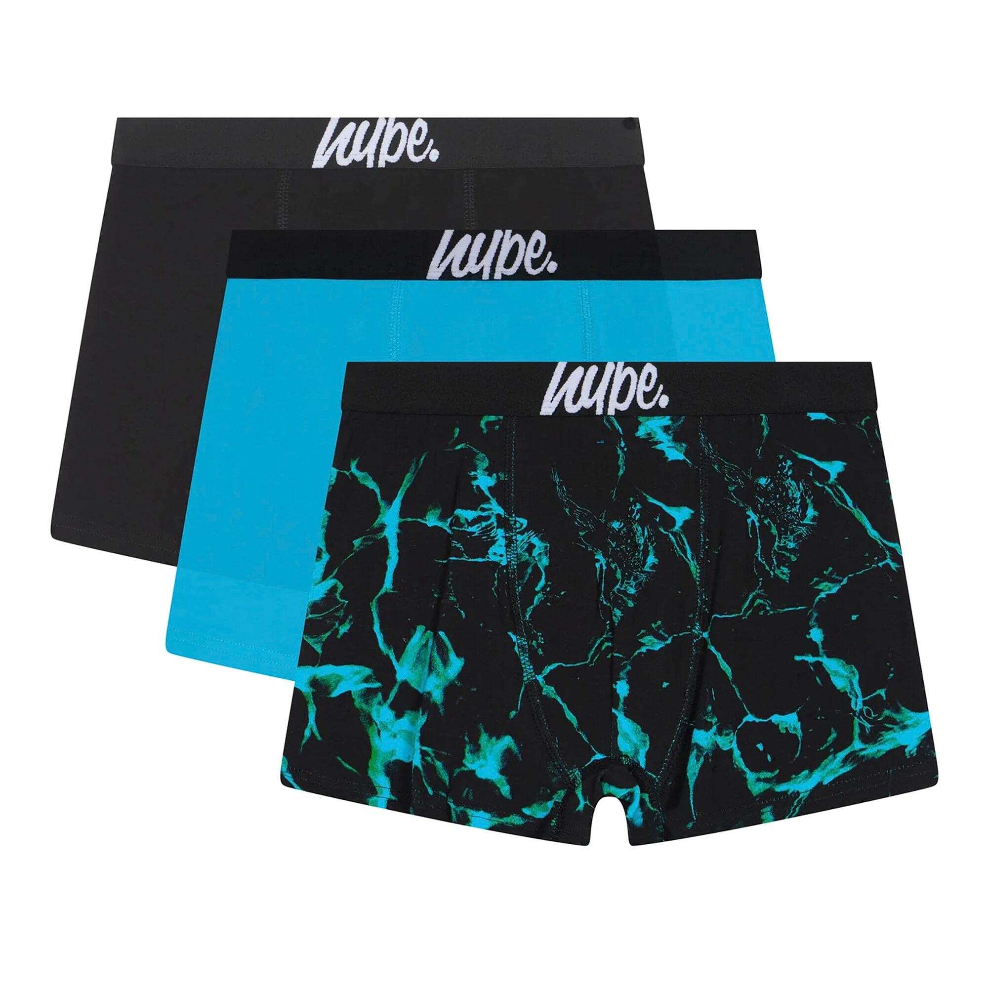 3 Pack Boys Boxers Black, Turquoise & Pool Print Soft Breathable Underwear