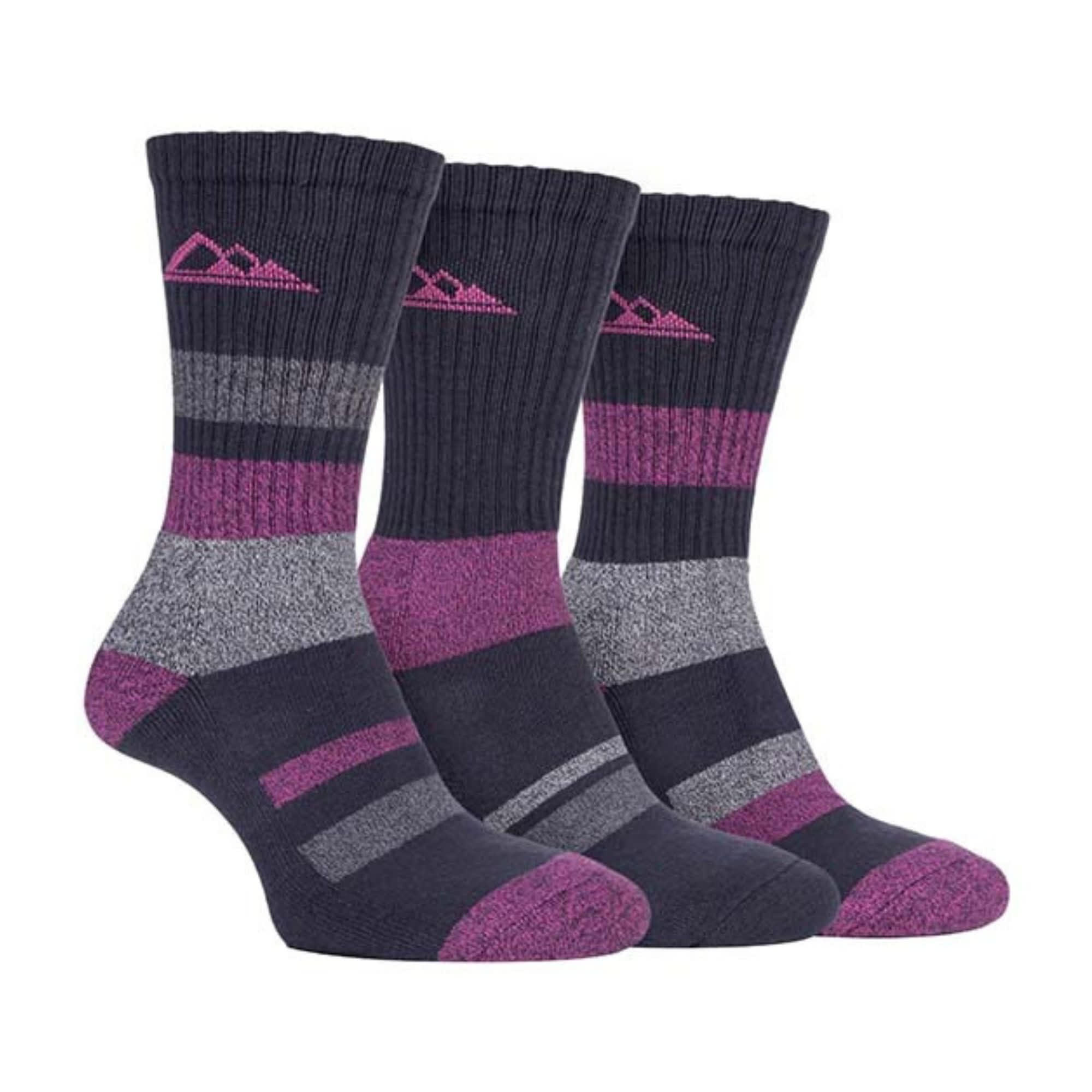 3 Pack Ladies Anti Blister Cotton Hiking Socks with Padded Sole