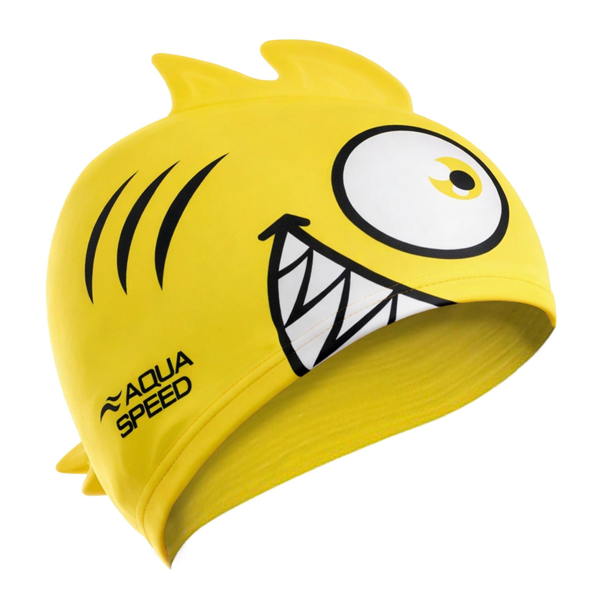 Boys Girls Piranha Patterned Swimming Cap | Silicone 3D Print Easy Fit Swim Cap
