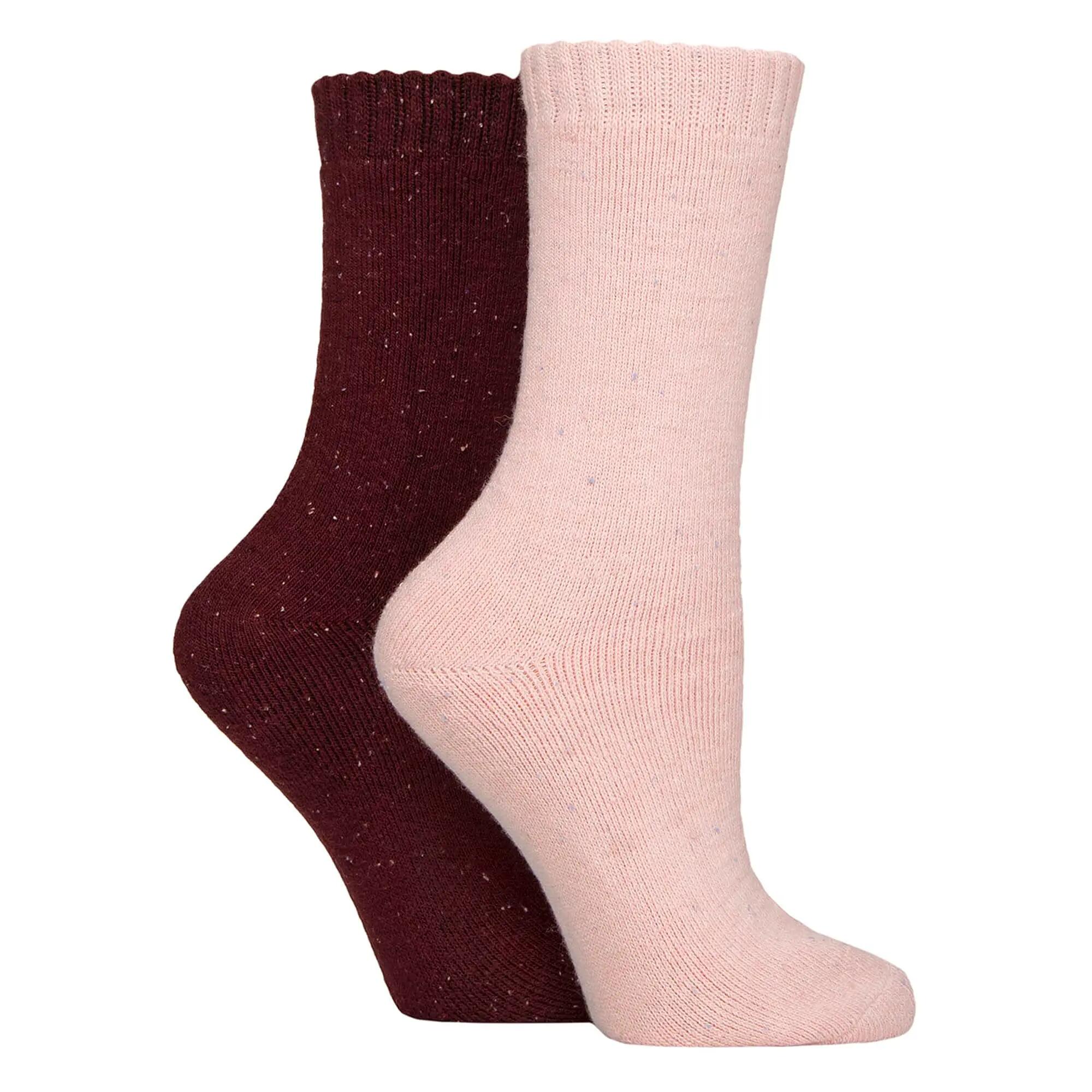 2 Pair Ladies Thermal Boot Socks | Fully Cushioned Warm Wool Blend Hiking Socks