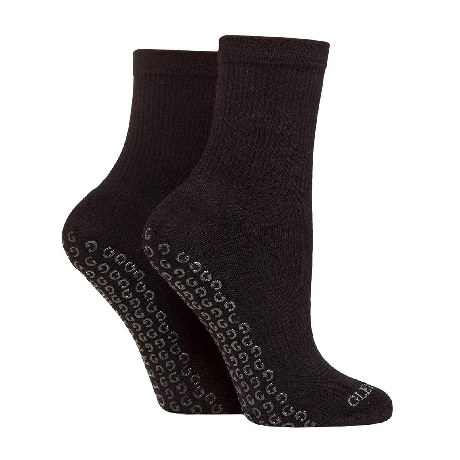 2 Pair Ladies Yoga Grip Socks | Cotton Cushioned Mid Length Gym Pilates Socks
