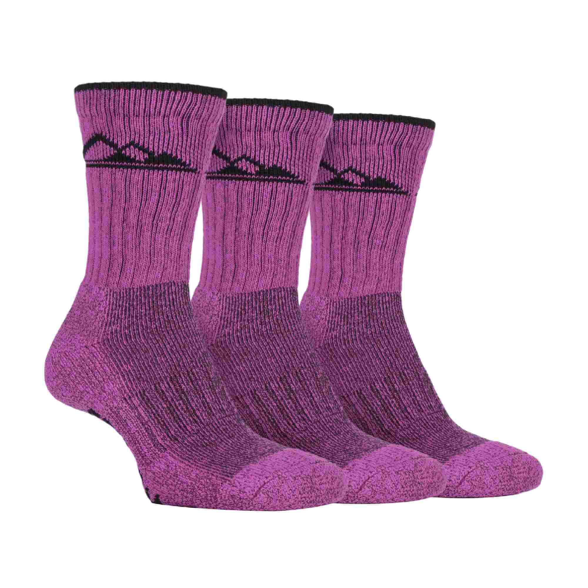 3 Pack Ladies Cushion Sole Outdoor Cotton Rich Hiking Socks