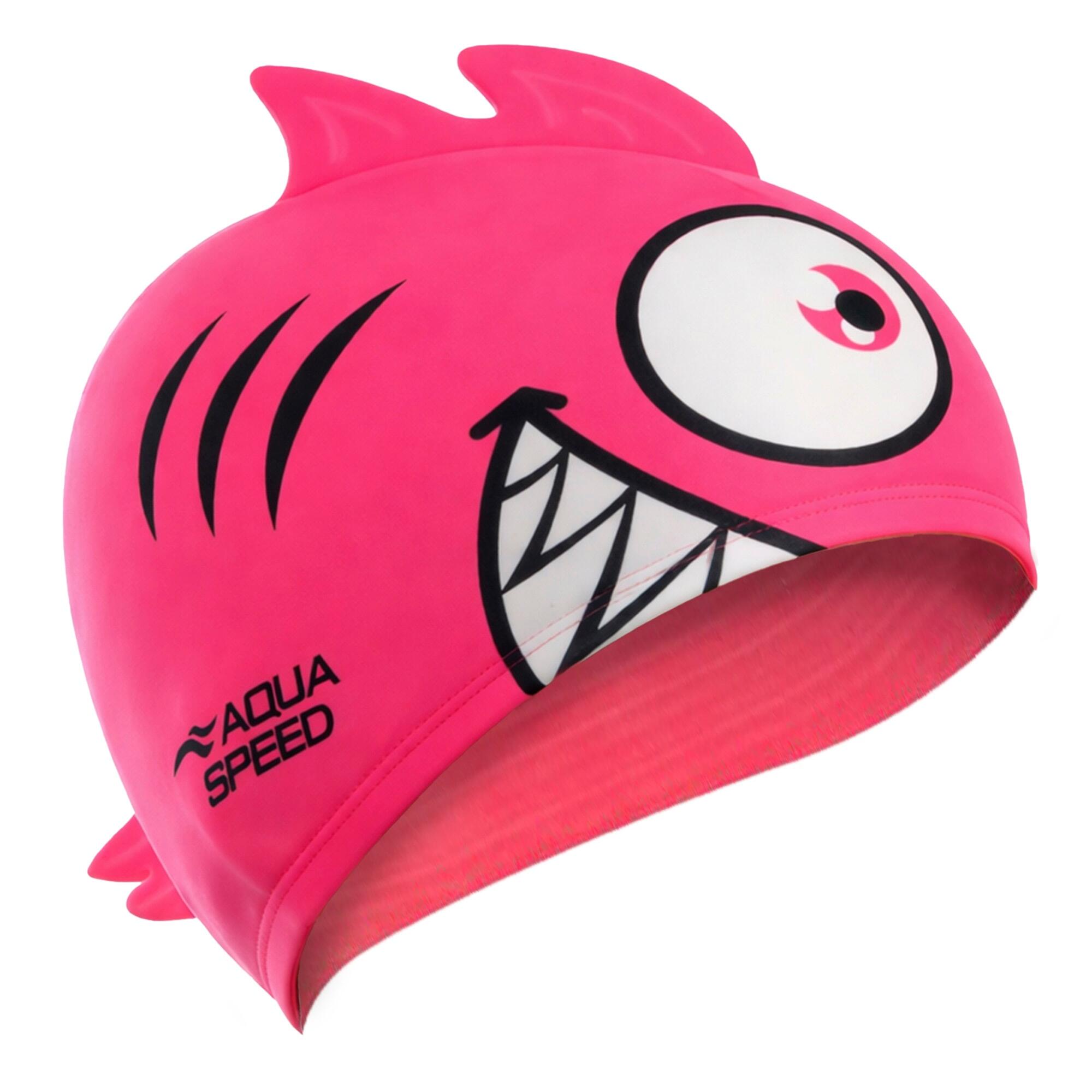 Boys Girls Piranha Patterned Swimming Cap | Silicone 3D Print Easy Fit Swim Cap