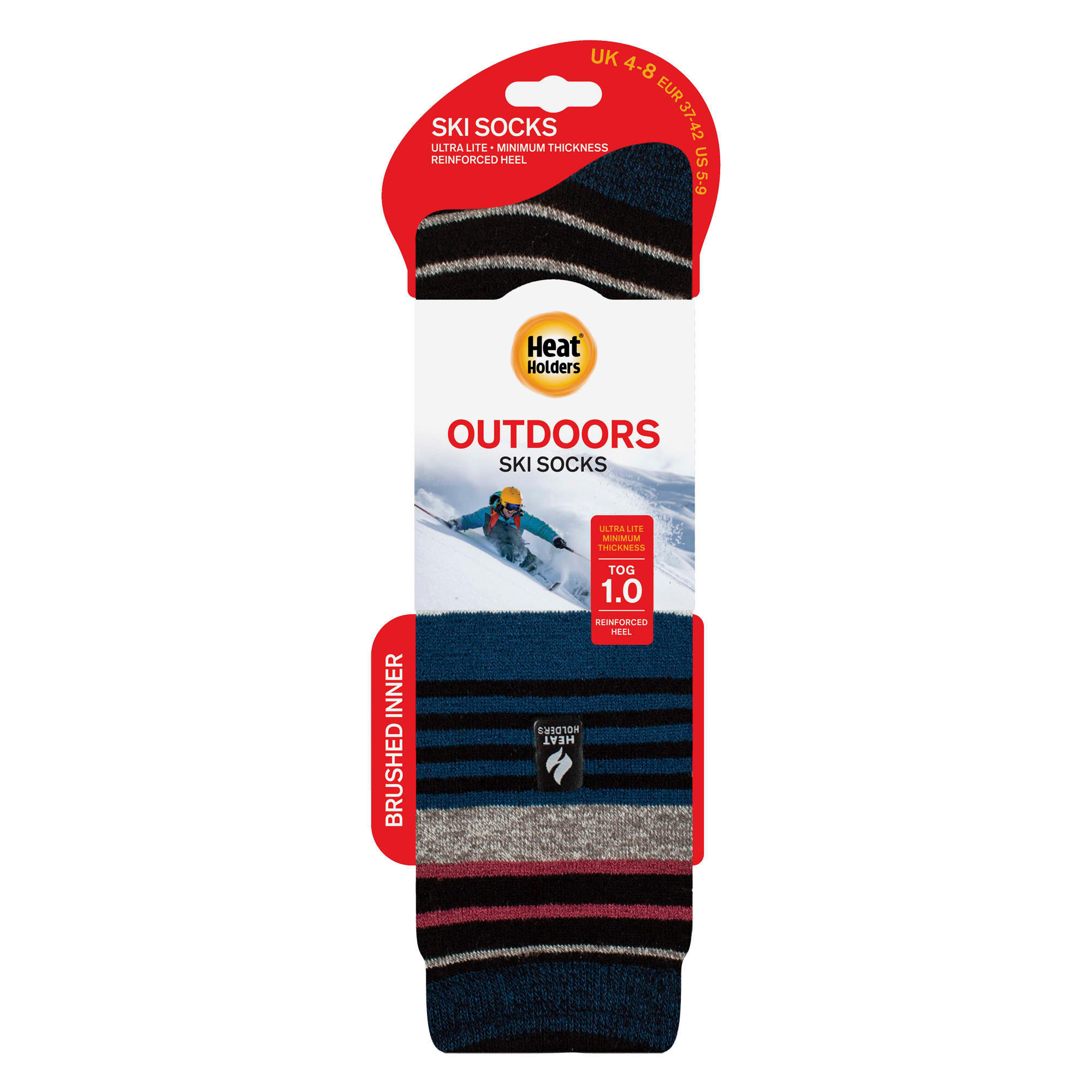 Ladies Ultra Lite Thin Thermal Winter Ski Socks with Stripes 2/6
