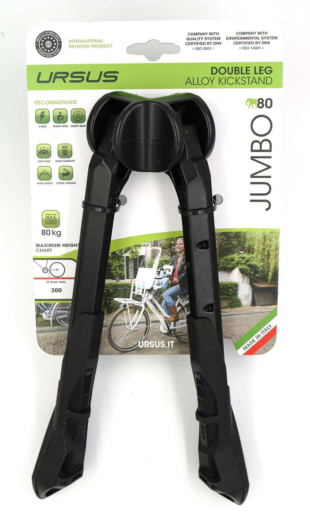 Ursus béquille double Jumbo 28 pouces noire 300 mm avec plaque et vis 5/7