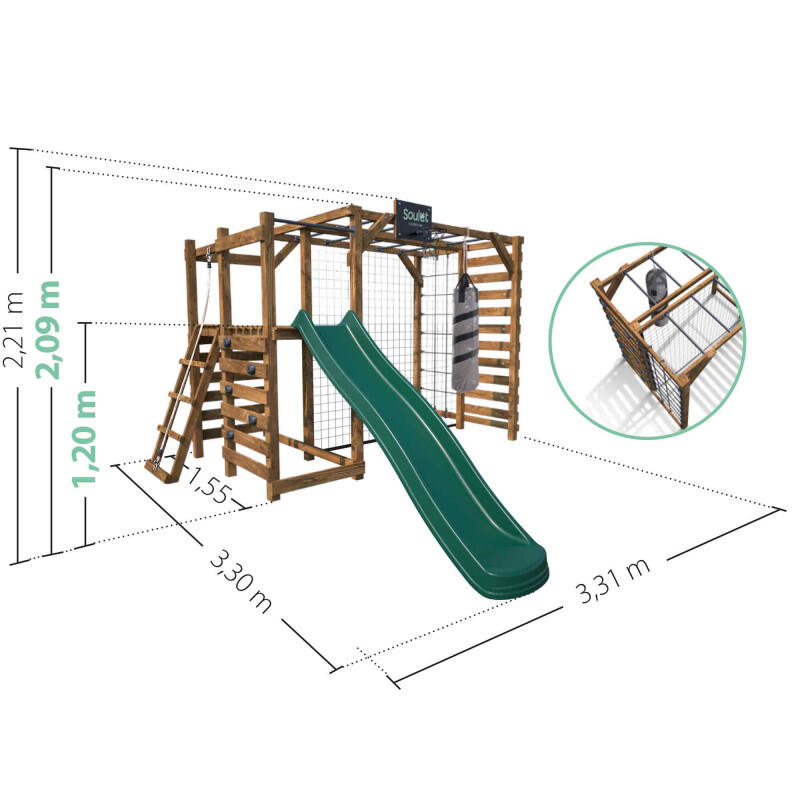Aire de jeux multisport en bois traité avec toboggan ACHILLE 4/5