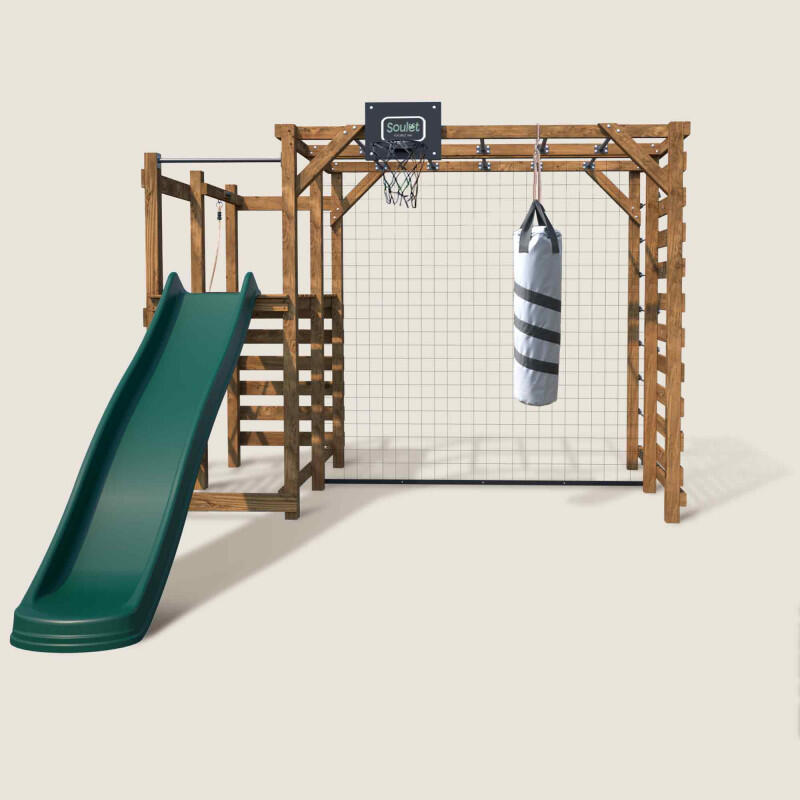 Aire de jeux multisport en bois traité avec toboggan ACHILLE 3/5