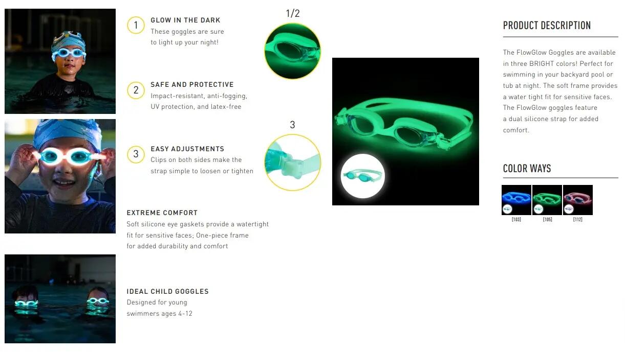 Finis Flowglow lunettes de natation enfants, luminescentes, bleu 3/4